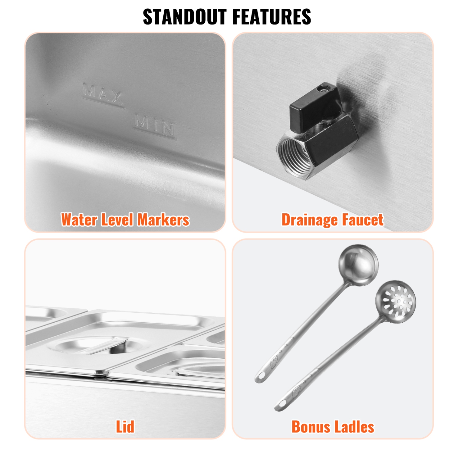VEVOR 4-Pan Commercial Food Warmer, 16.4QT Electric Steam Table, 1200W Professional Countertop Stainless Steel Buffet Bain Marie with 86-185°F Temp