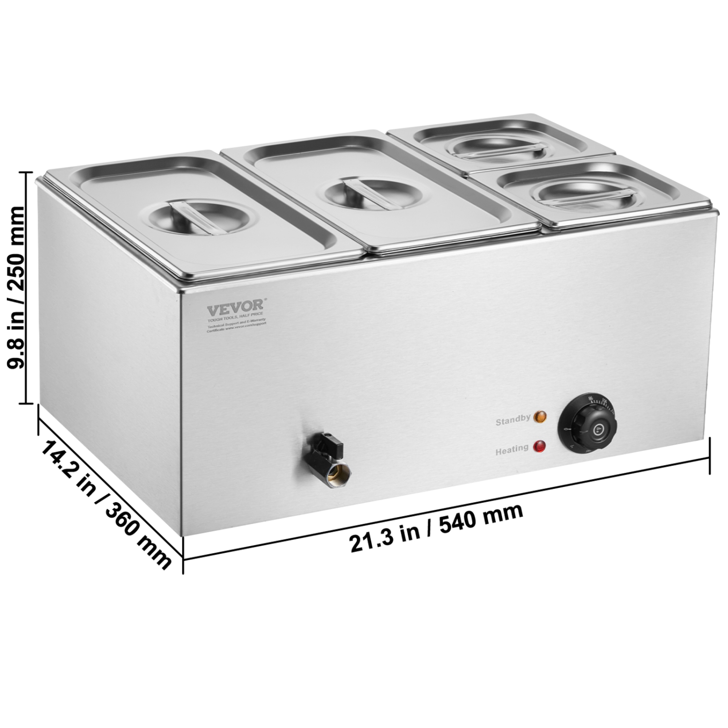 VEVOR 4-Pan Commercial Food Warmer, 16.4QT Electric Steam Table, 1200W Professional Countertop Stainless Steel Buffet Bain Marie with 86-185°F Temp
