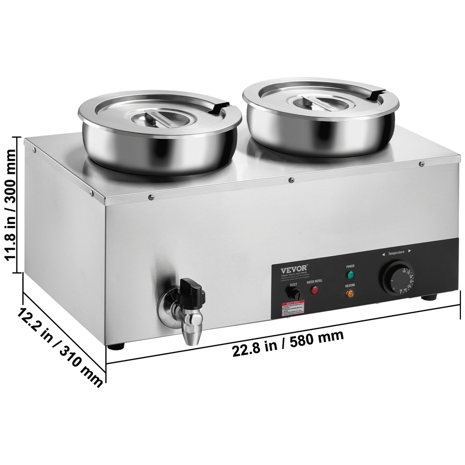 VEVOR Electric Soup Warmer, Dual 7.4QT Stainless Steel Round Pot, 1200W Commercial Food Warmer, 86~185°F Adjustable Temp, Bain Marie with Anti-Dry