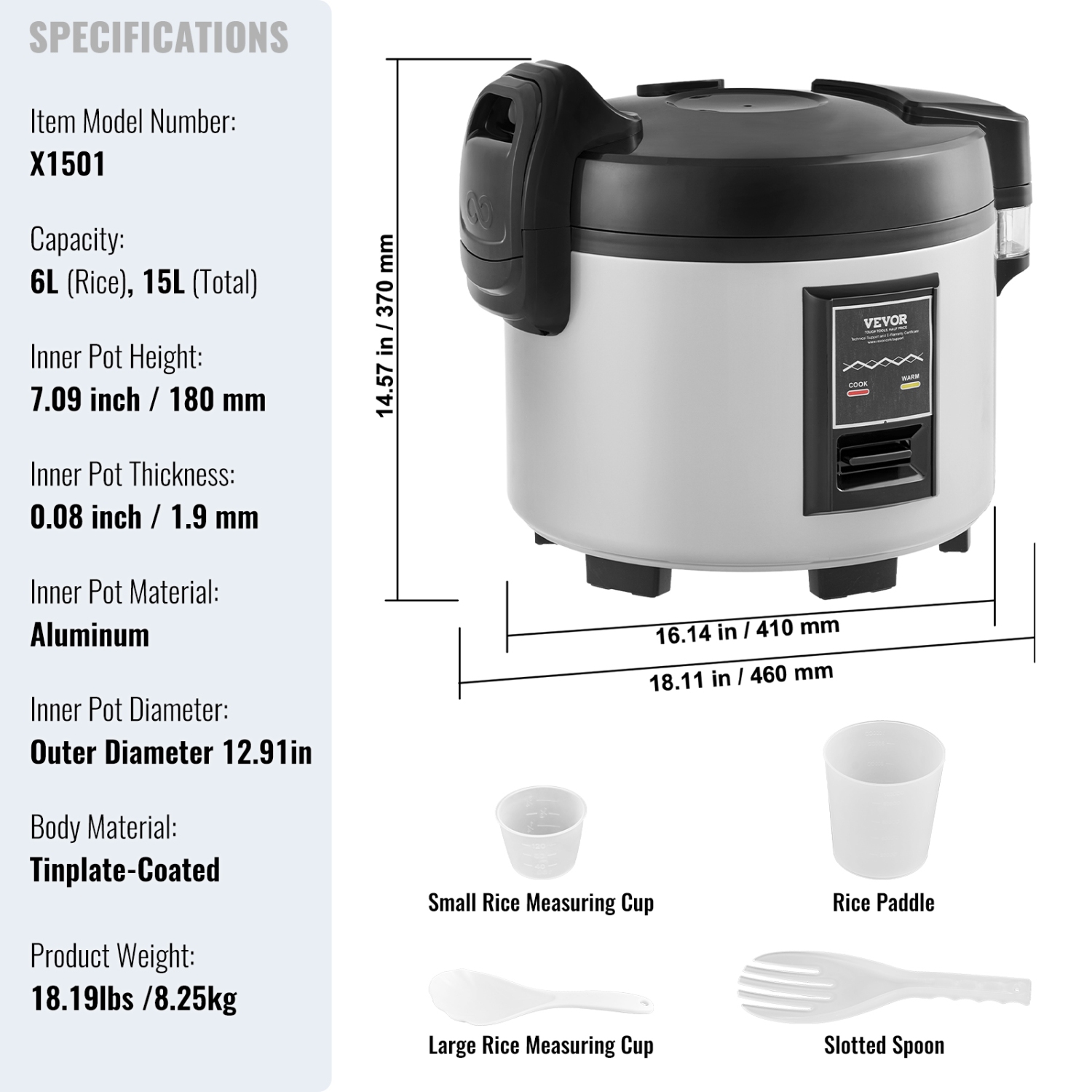 VEVOR Commercial Rice Cooker, 70-Cup Rice Cooker, 15.85Qt /15 Liter Rice Cooker and Warmer with Nonstick Inner Pot, Fast Cooking and 12-Hour Keep