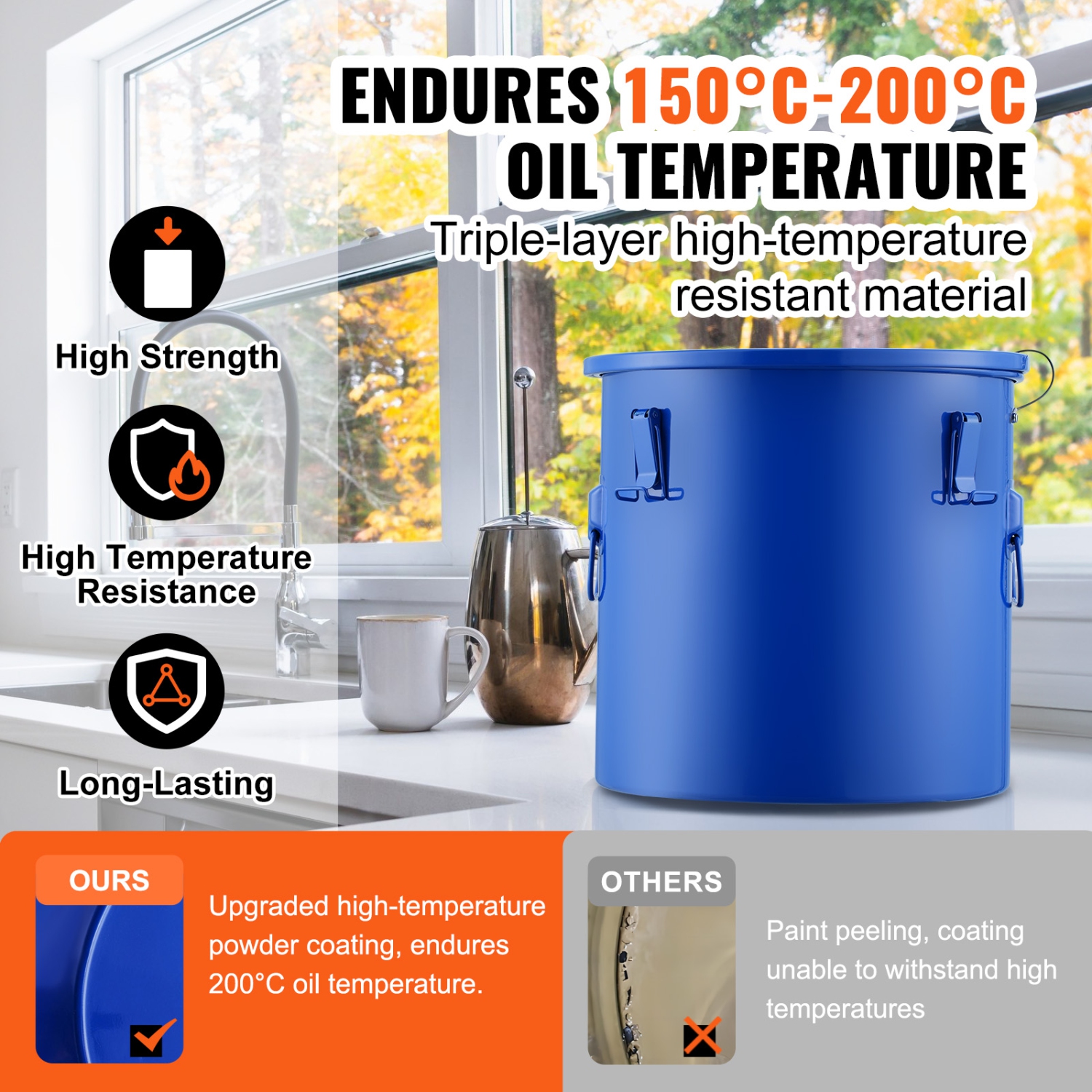 VEVOR Fryer Grease Bucket, 8 Gal Oil Disposal Caddy Carbon Steel Fryer Oil Bucket with Rust-Proof Coating, Oil Transport Container with Lid, Lock