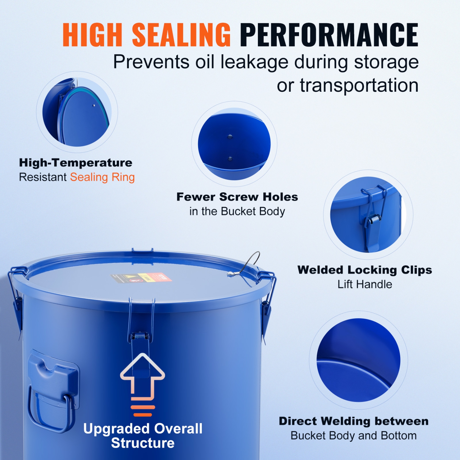 VEVOR Fryer Grease Bucket, 8 Gal Oil Disposal Caddy Carbon Steel Fryer Oil Bucket with Rust-Proof Coating, Oil Transport Container with Lid, Lock