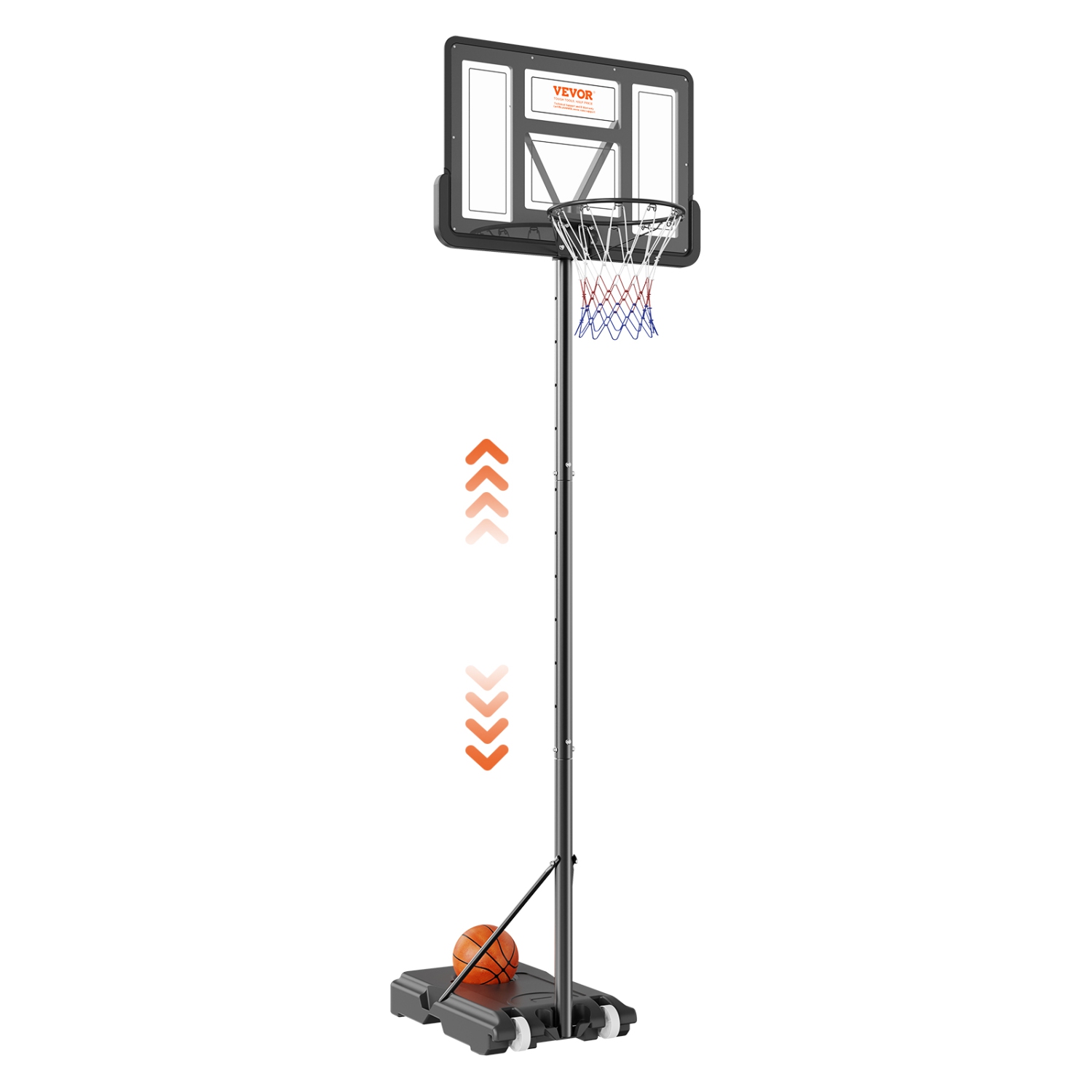 VEVOR 44 inch Basketball Hoop, 4-10 ft Adjustable Height Portable Backboard System, Basketball Hoop & Goal, Kids & Adults Basketball Set with Wheels,