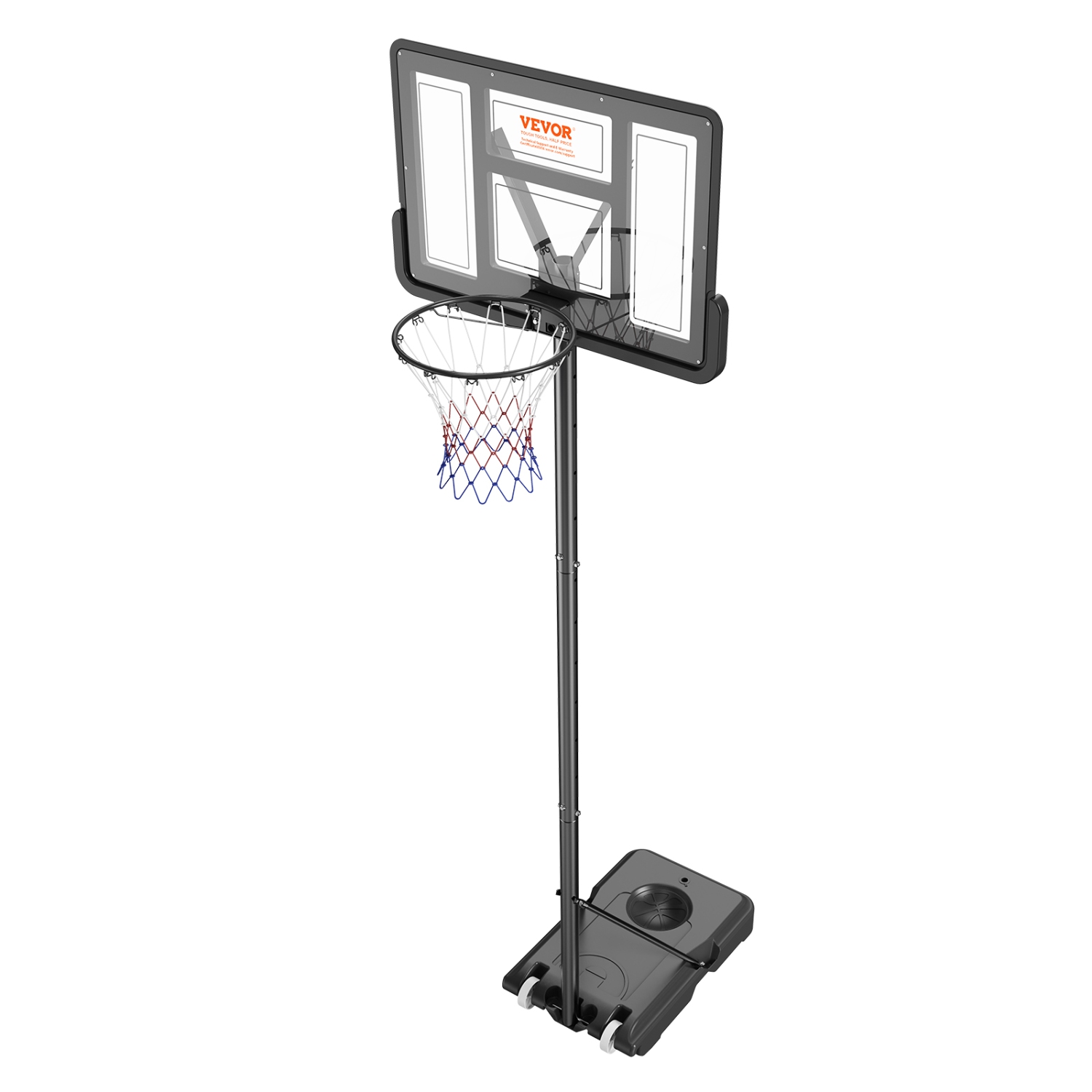 VEVOR 44 inch Basketball Hoop, 4-10 ft Adjustable Height Portable Backboard System, Basketball Hoop & Goal, Kids & Adults Basketball Set with Wheels,