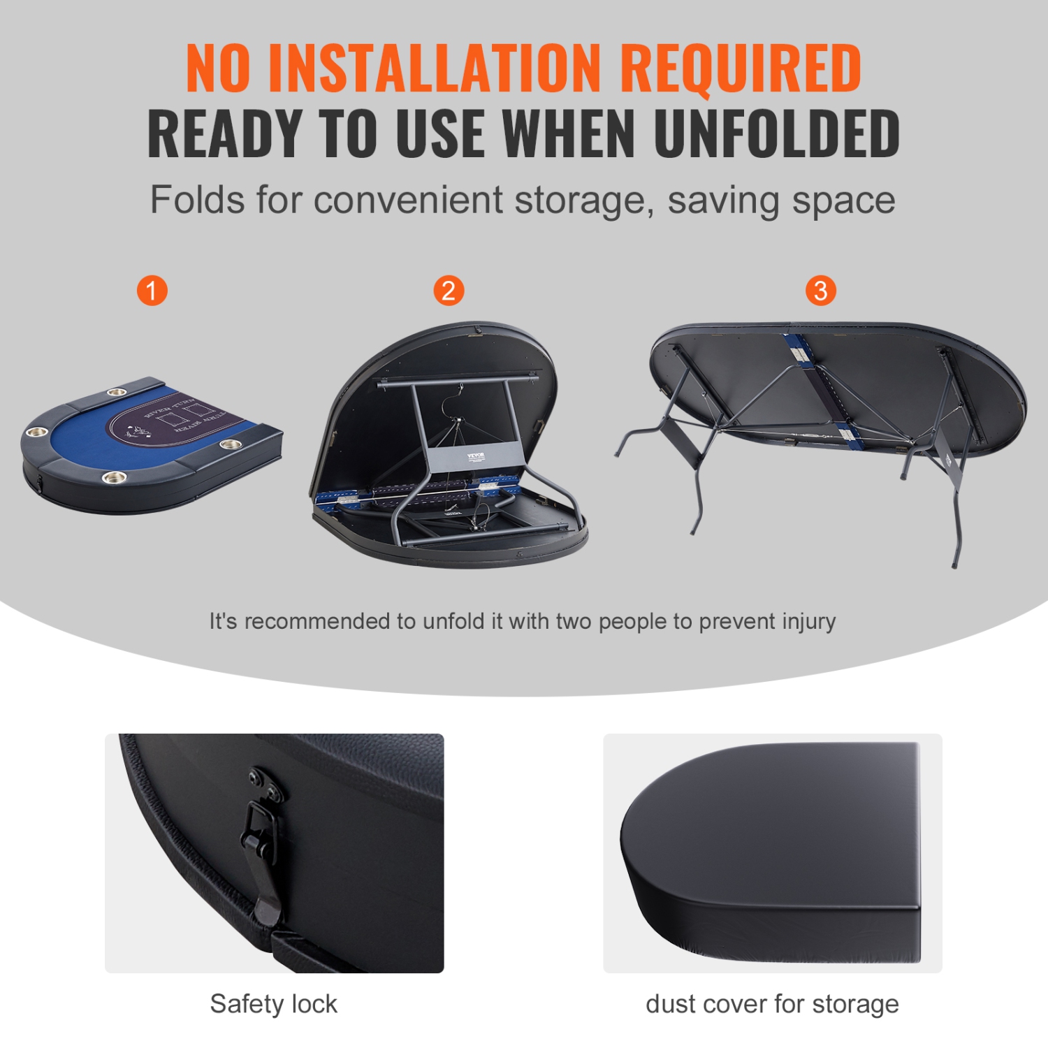 VEVOR 72" 8 Player Foldable Poker Table, Blackjack Texas Holdem Poker Table with Padded Rails and Stainless Steel Cup Holders, Portable Folding Card