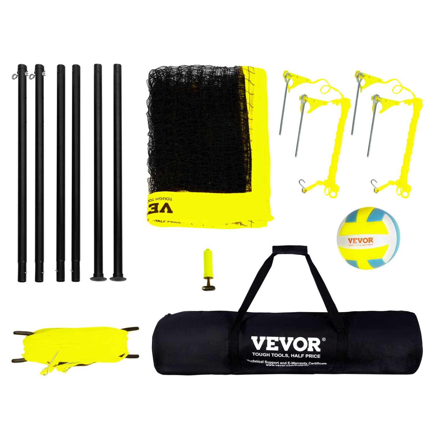 VEVOR Outdoor Portable Volleyball Net System, Adjustable Height Steel Poles, Professional Volleyball Set with PVC Volleyball, Pump, Carrying Bag,