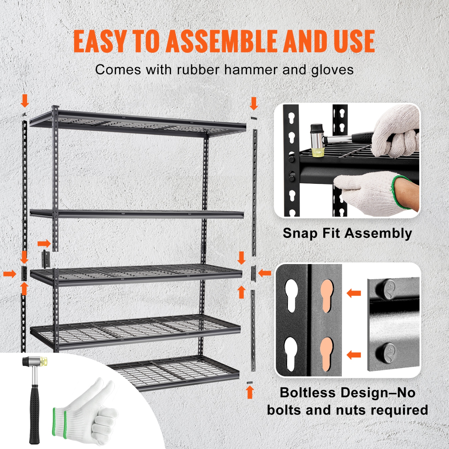 VEVOR 5-Tier Adjustable Storage Shelving Unit, 2000 lbs Capacity, Heavy Duty Garage Shelves Metal Organizer Wire Rack, Black, 60" L x 24" W x 78" H