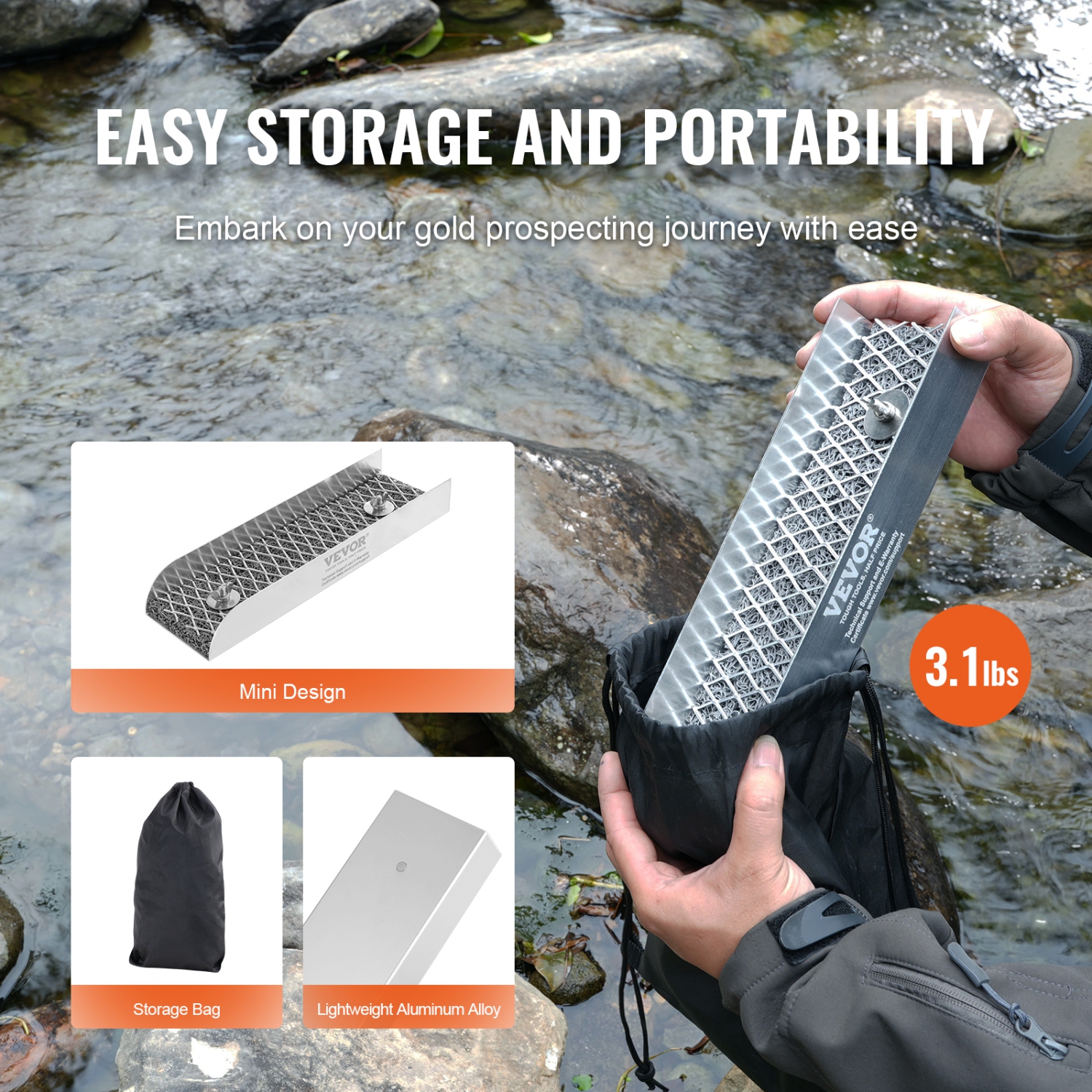 VEVOR 12inch Mini Sluice Box Gold Panning Kit, Aluminum Alloy Gold Mining, 16 PCS Gold Prospecting Kit with Gold Pan, Separating Magnet, Classifier