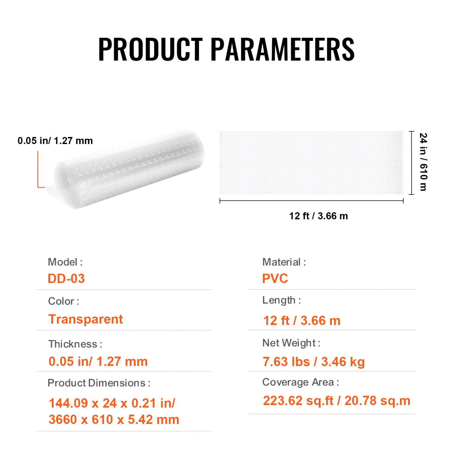 VEVOR 24" x 12' Carpet Protector for Pets, PVC Scratch-Proof Cat Carpet Protector for Doorway, Anti-Slip Cat Scratch Protector Mat, Easy to Cut