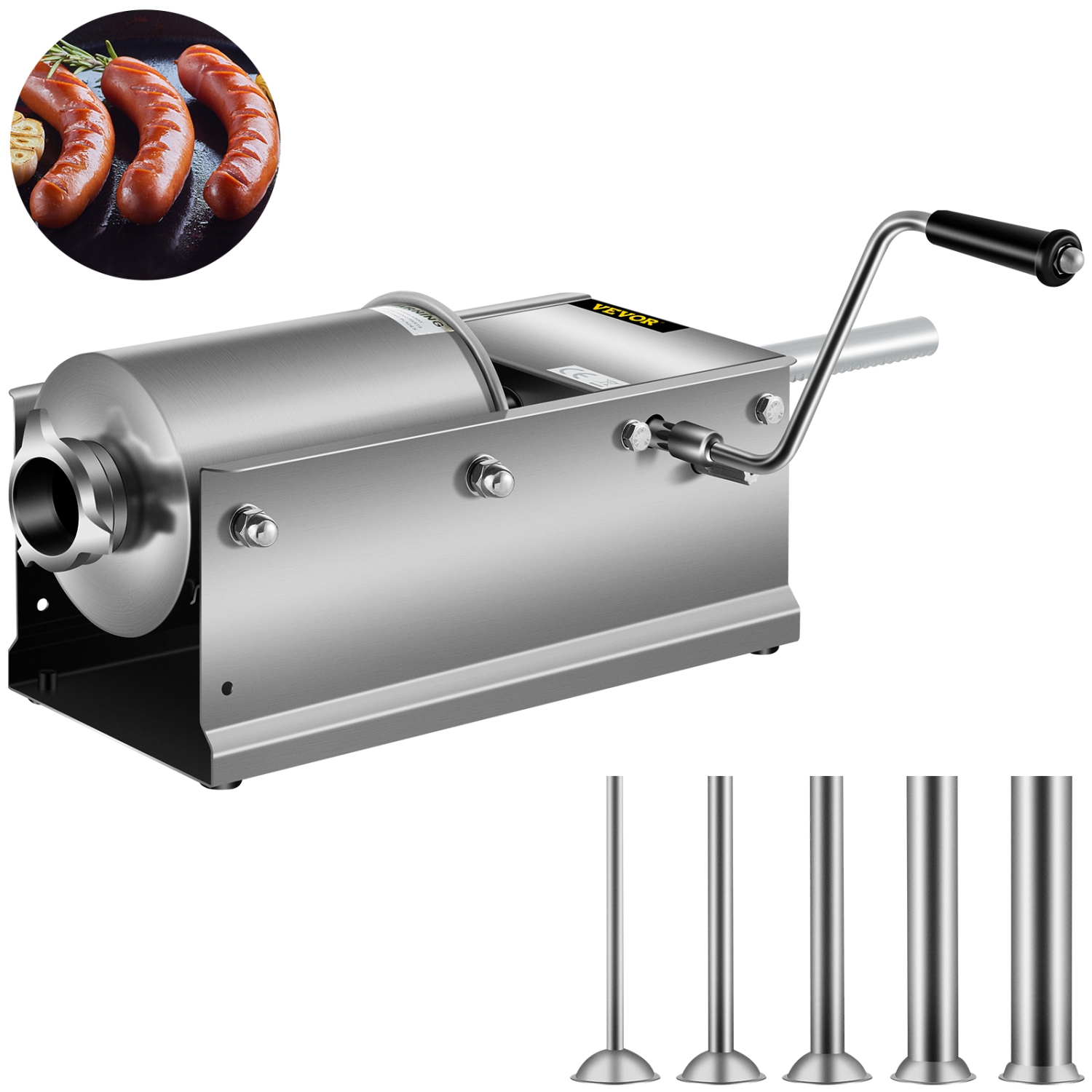 VEVOR 3L / 7LBS Manual Sausage Stuffer, Horizontal Sausage Machine, Dual-Speed Meat Stuffer, Made of Food-Grade 304 Stainless Steel, Includes 5