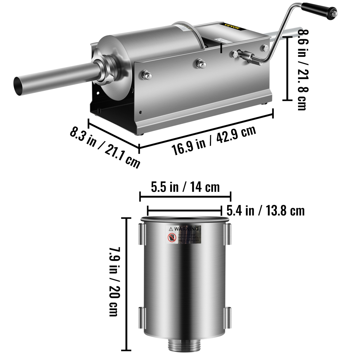 VEVOR 3L / 7LBS Manual Sausage Stuffer, Horizontal Sausage Machine, Dual-Speed Meat Stuffer, Made of Food-Grade 304 Stainless Steel, Includes 5
