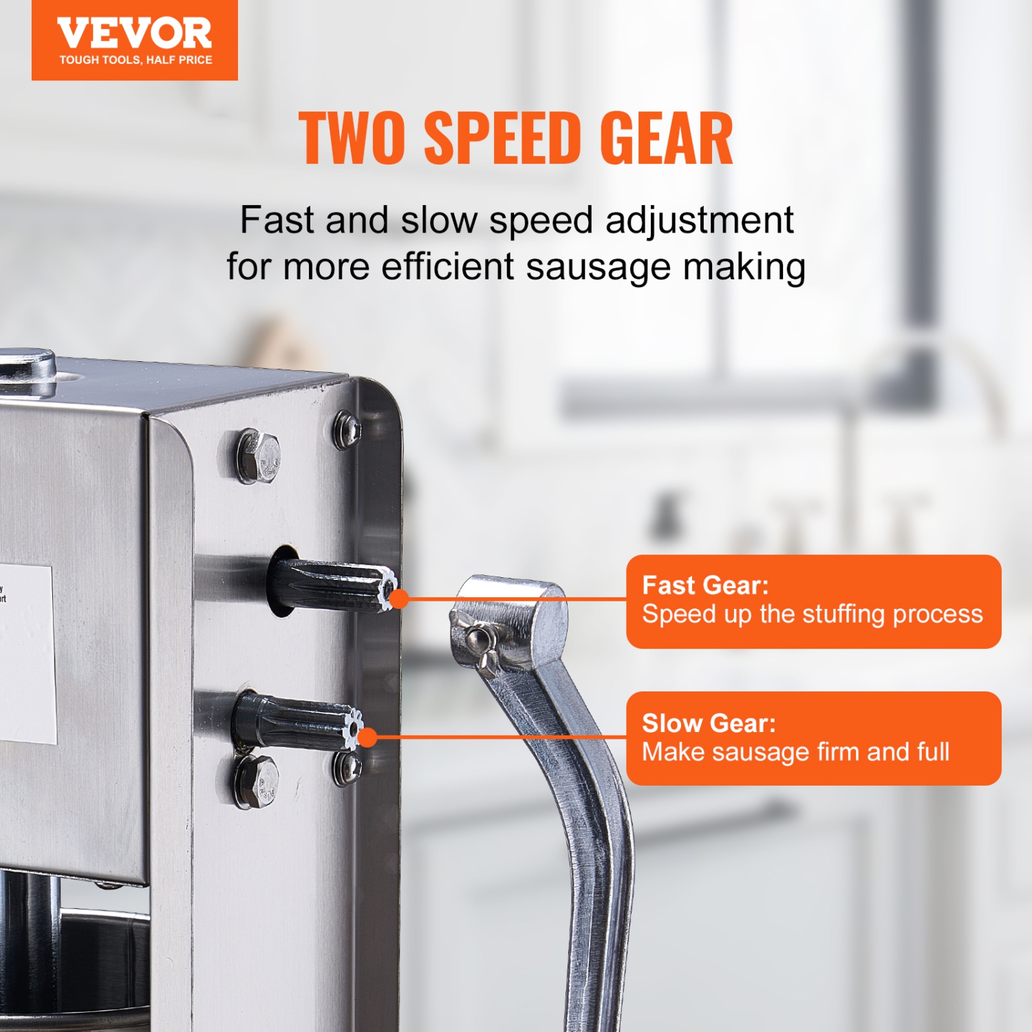VEVOR 7L / 15LBS Manual Sausage Stuffer, Vertical Sausage Machine, Dual-Speed Meat Stuffer, Made of Food-Grade 304 Stainless Steel, Includes 5