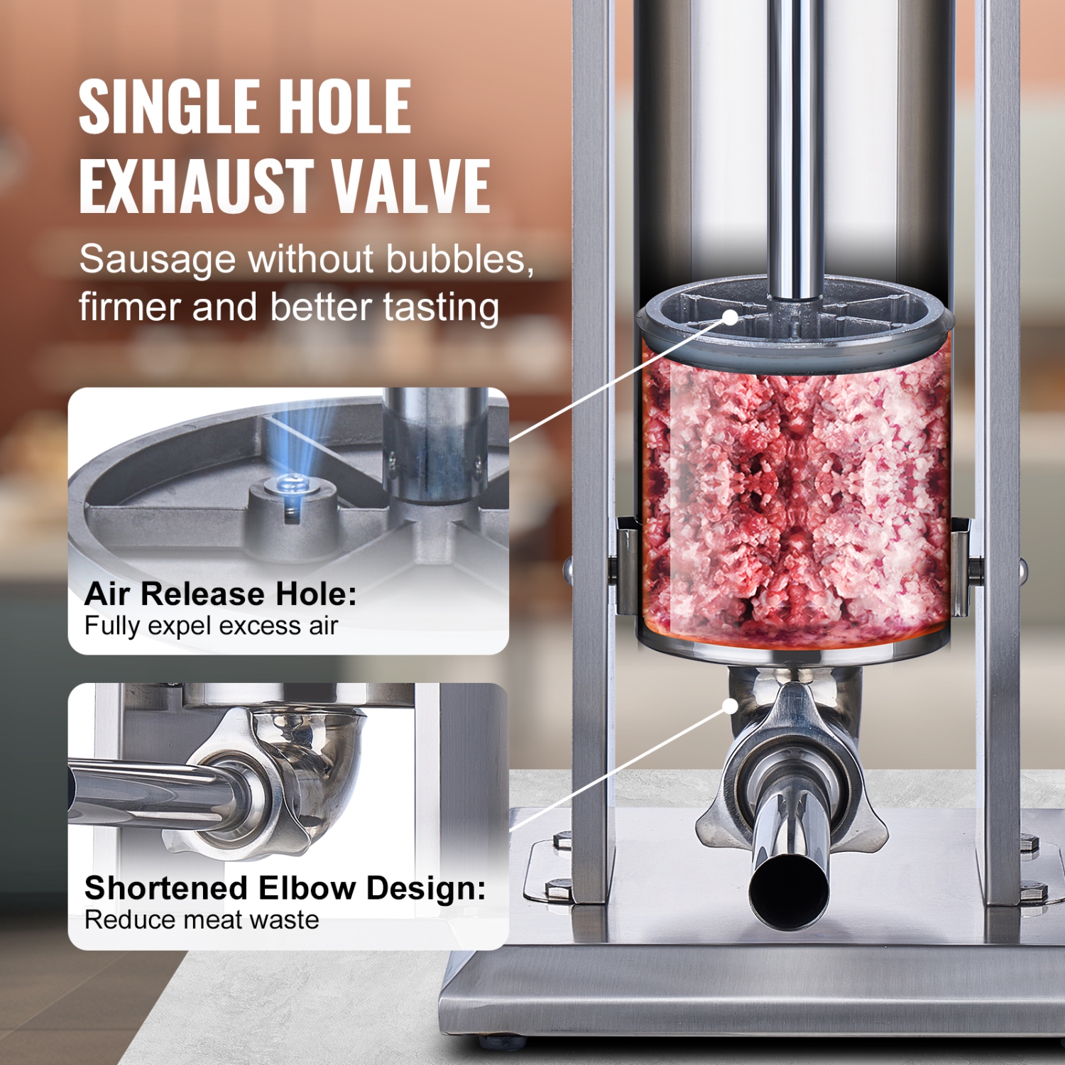 VEVOR 7L / 15LBS Manual Sausage Stuffer, Vertical Sausage Machine, Dual-Speed Meat Stuffer, Made of Food-Grade 304 Stainless Steel, Includes 5