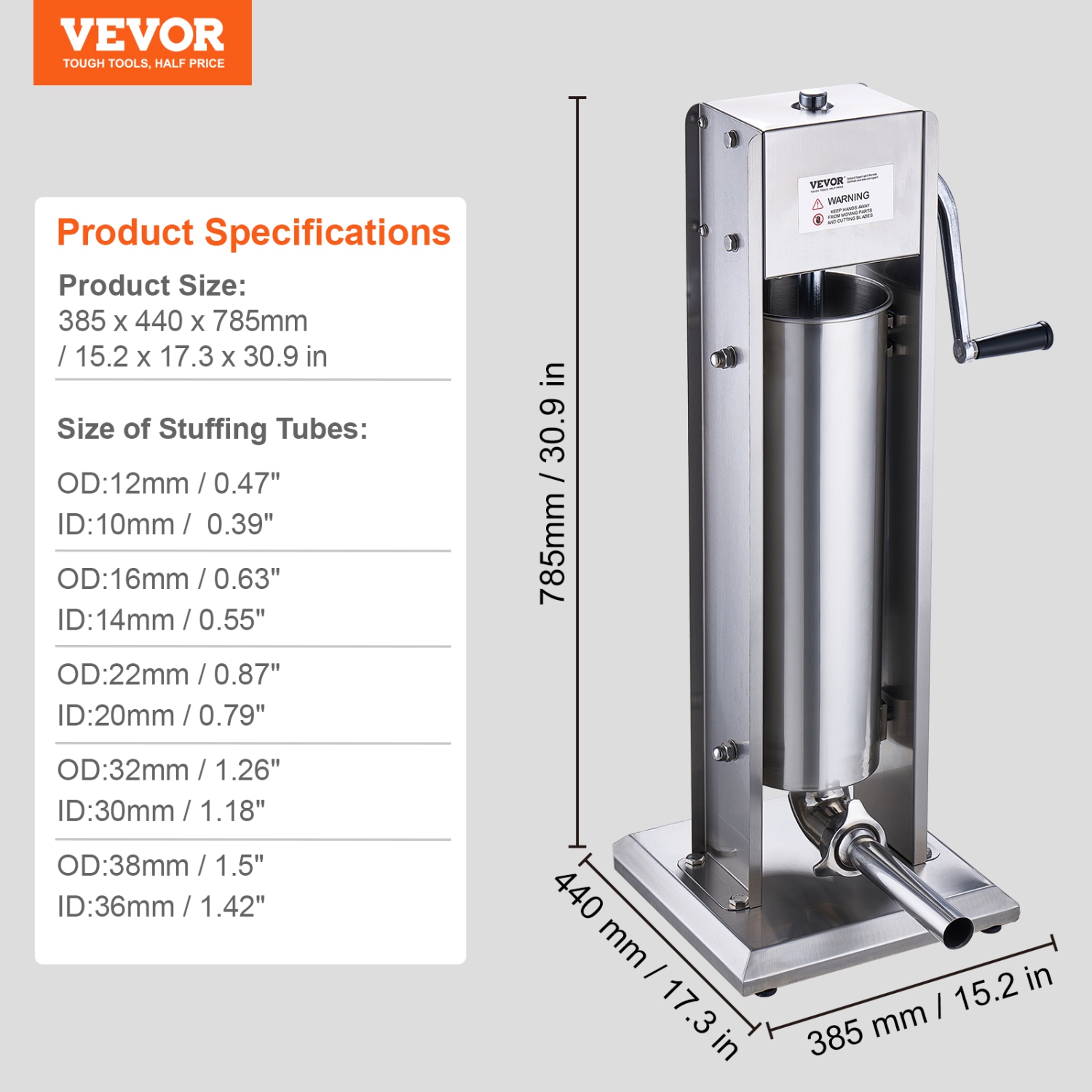 VEVOR 7L / 15LBS Manual Sausage Stuffer, Vertical Sausage Machine, Dual-Speed Meat Stuffer, Made of Food-Grade 304 Stainless Steel, Includes 5