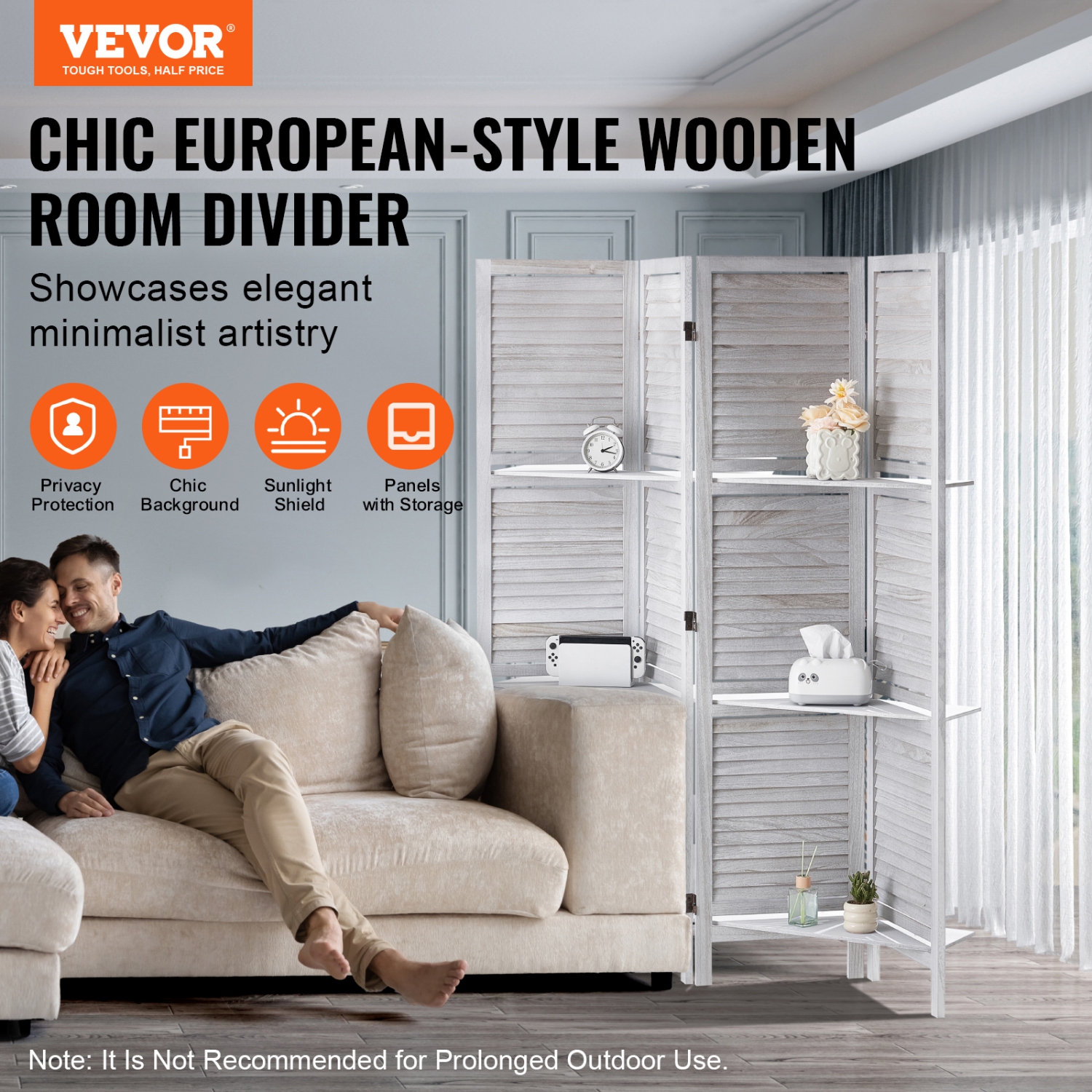 VEVOR 66.9 Inches&nbsp;Tall Wood Room Divider, 4 Panel Wood Folding Privacy Screen, Indoor Louvered Partition Divider, Portable Decoration Screen,