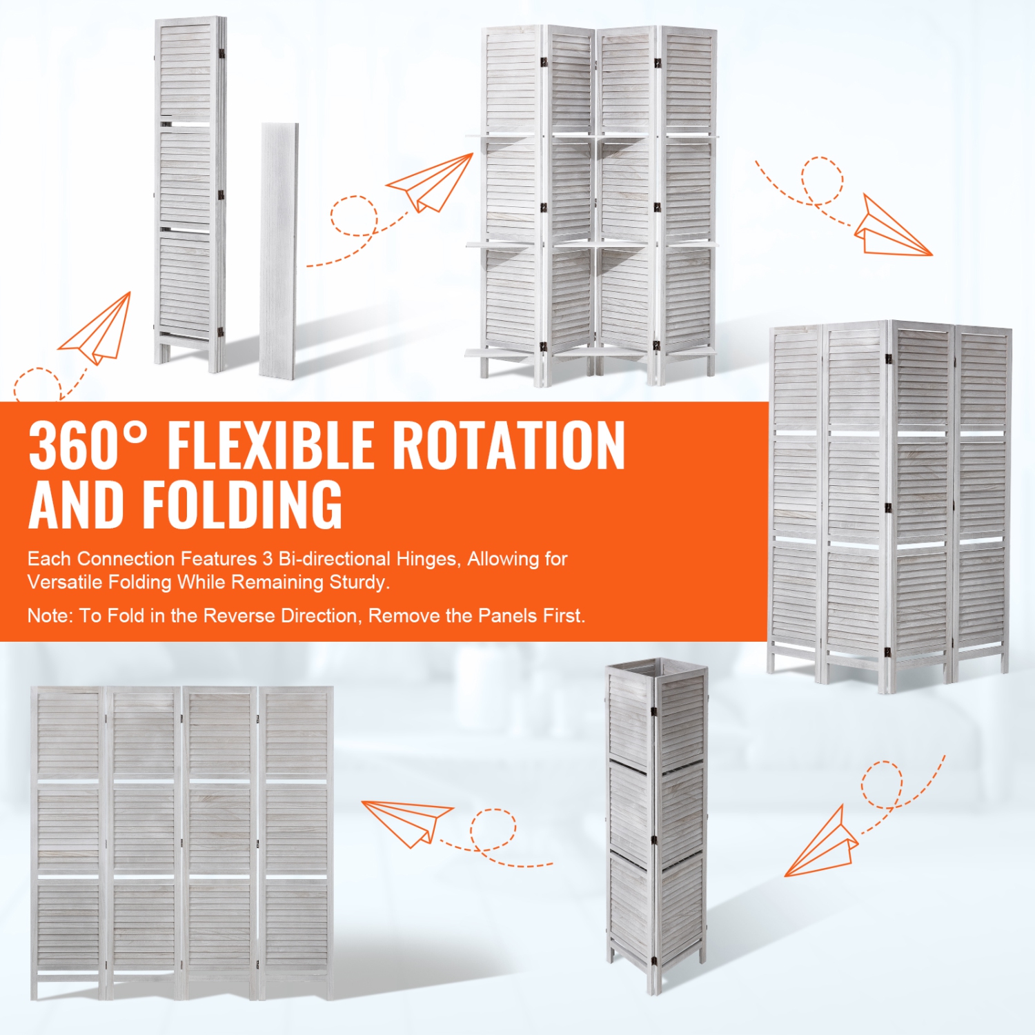 VEVOR 66.9 Inches&nbsp;Tall Wood Room Divider, 4 Panel Wood Folding Privacy Screen, Indoor Louvered Partition Divider, Portable Decoration Screen,