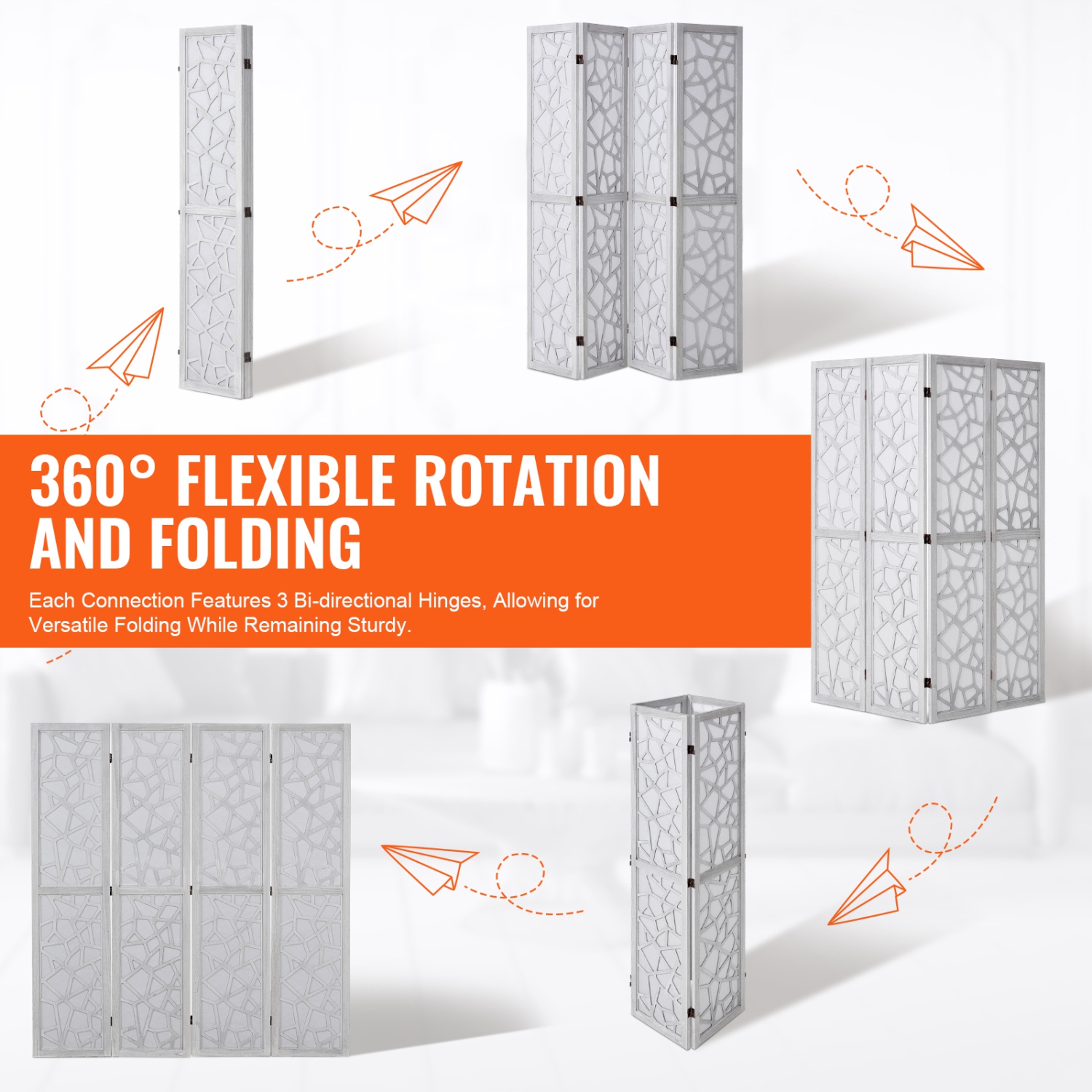 VEVOR 66.9 Inches&nbsp;Tall Wood Room Divider, 4 Panel Wood Folding Privacy Screen, Indoor Carved Wooden Partition, Portable Decoration Screen, for