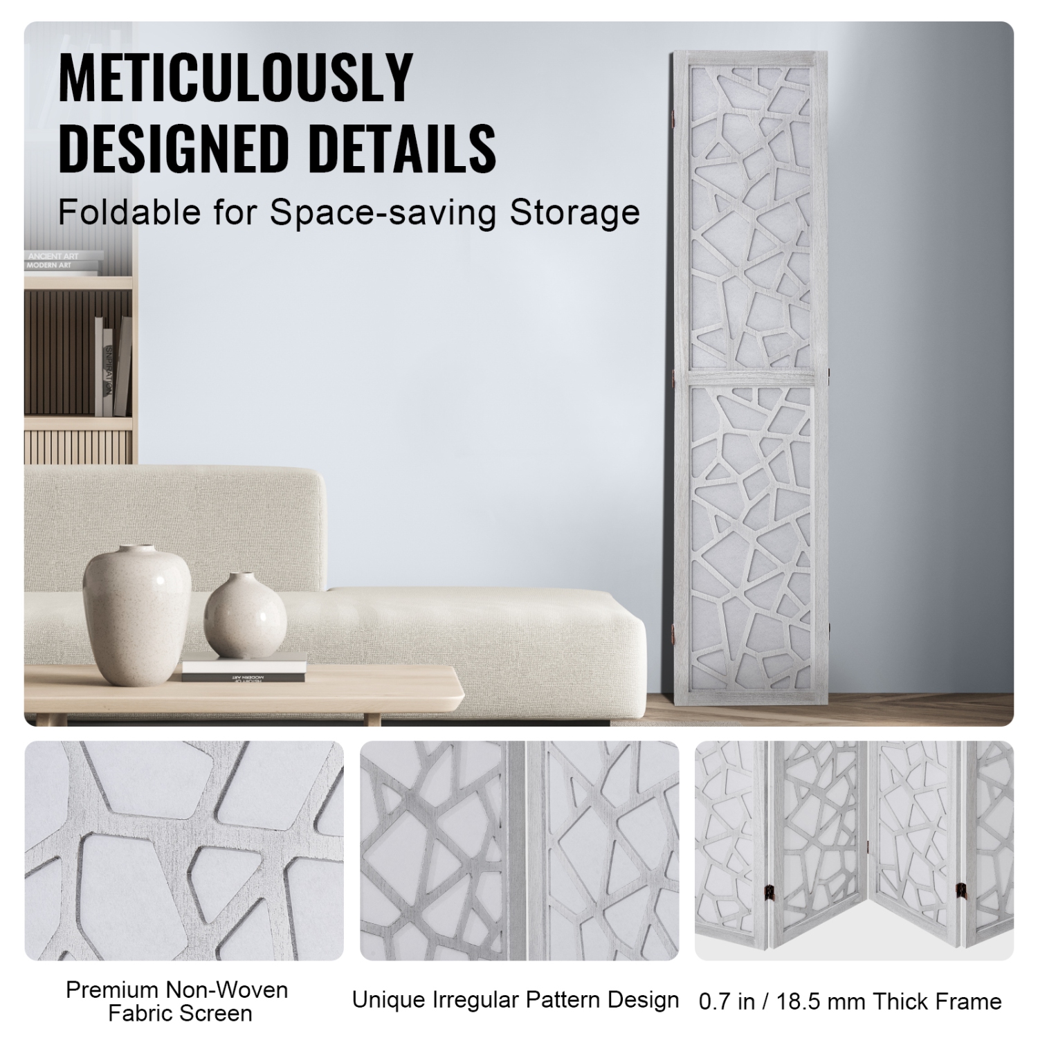 VEVOR 66.9 Inches&nbsp;Tall Wood Room Divider, 4 Panel Wood Folding Privacy Screen, Indoor Carved Wooden Partition, Portable Decoration Screen, for