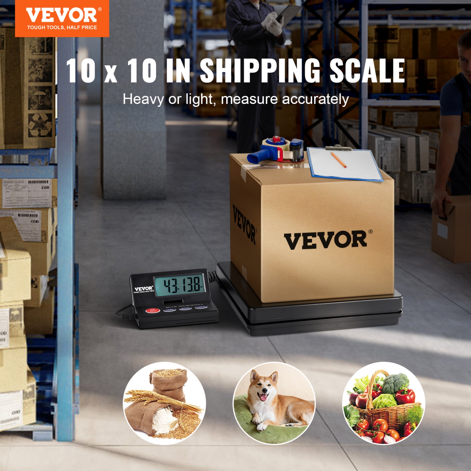VEVOR 110 lbs x 0.07 oz. Digital Shipping Scale, Heavy Duty Postal Scale with Timer, Tare, Hold Function, 90° Foldable LCD Screen Package Scale,