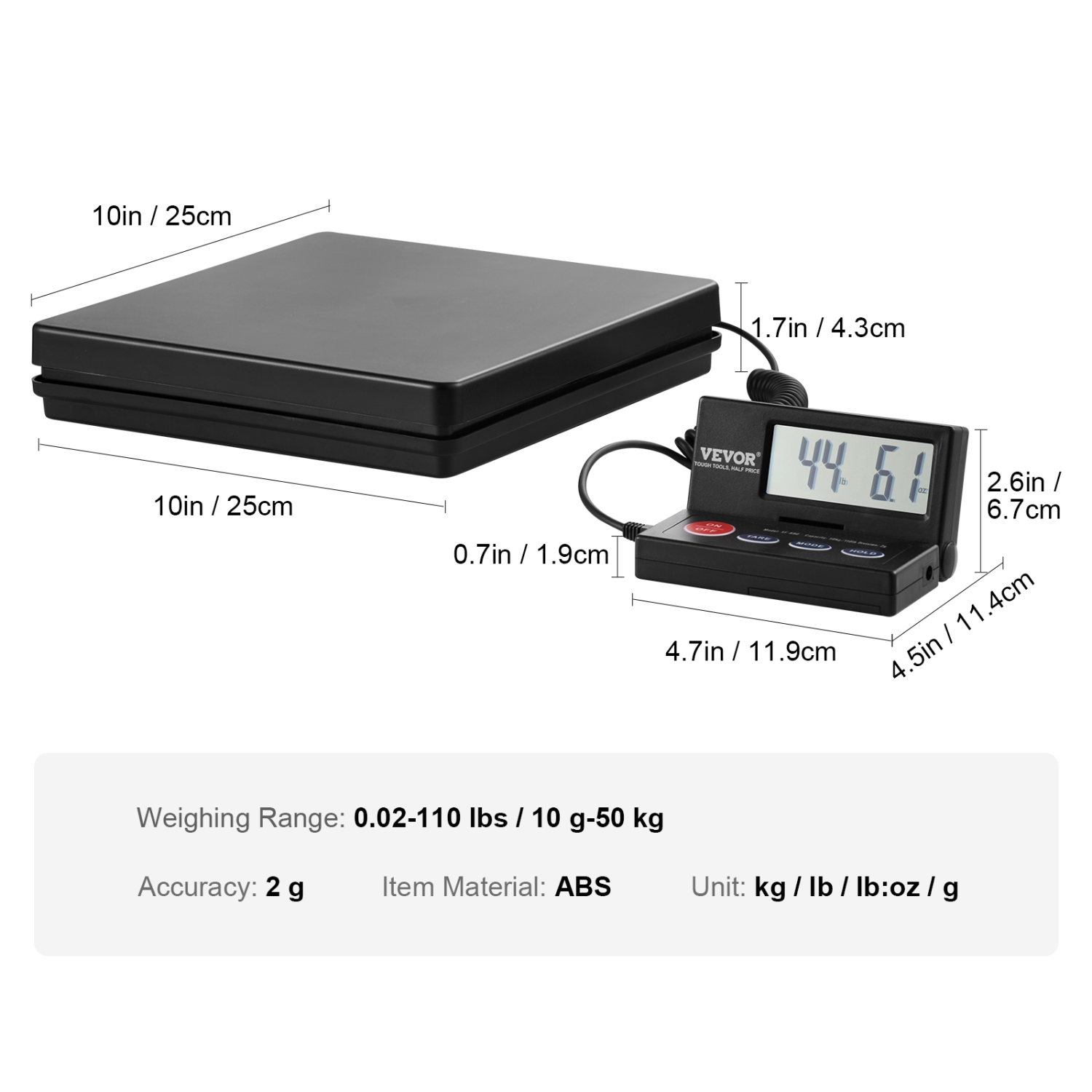 VEVOR 110 lbs x 0.07 oz. Digital Shipping Scale, Heavy Duty Postal Scale with Timer, Tare, Hold Function, 90° Foldable LCD Screen Package Scale,