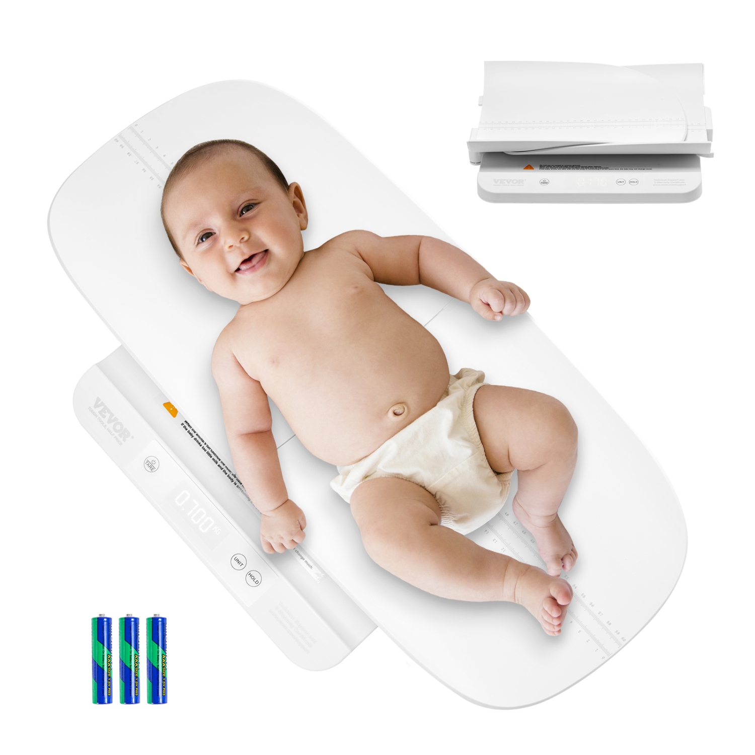 Balance pour bébé VEVOR d'une capacité de 66 lb, pèse-bébé 2-en-1 avec plateau amovible, balance numérique pour bébé avec fonction de maintien et de