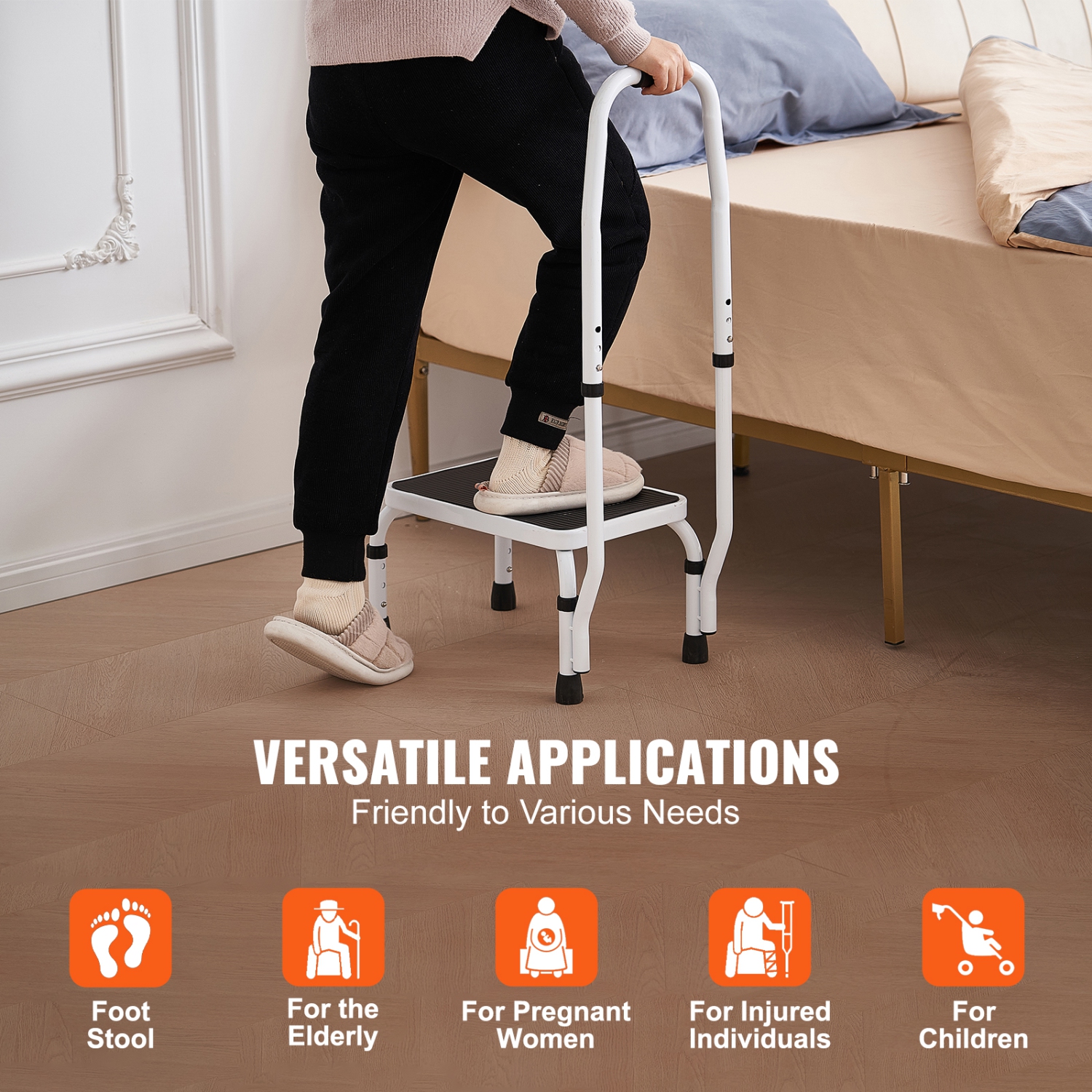 VEVOR 330lbs Capacity Step Stool 1-Step,3 Adjustable Height with Handle Steel Step Ladder, Portable Toddler Step Stools for Adults,Non-Slip Sturdy