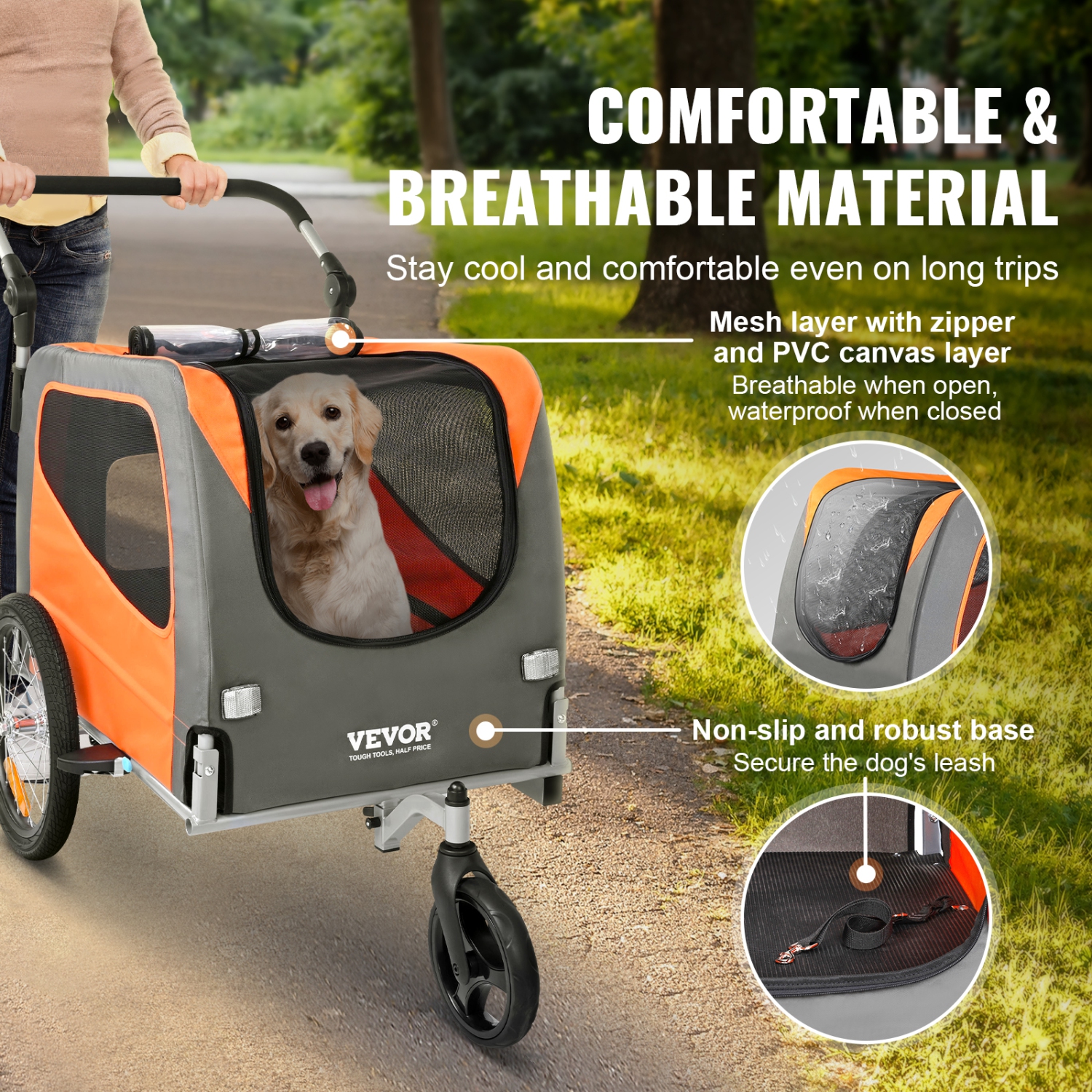 VEVOR 66 lbs,Dog Bike Trailer,2-in-1 Pet Stroller Cart Bicycle Carrier, Easy Folding Cart Frame with Quick Release Wheels, Universal Bicycle Coupler,