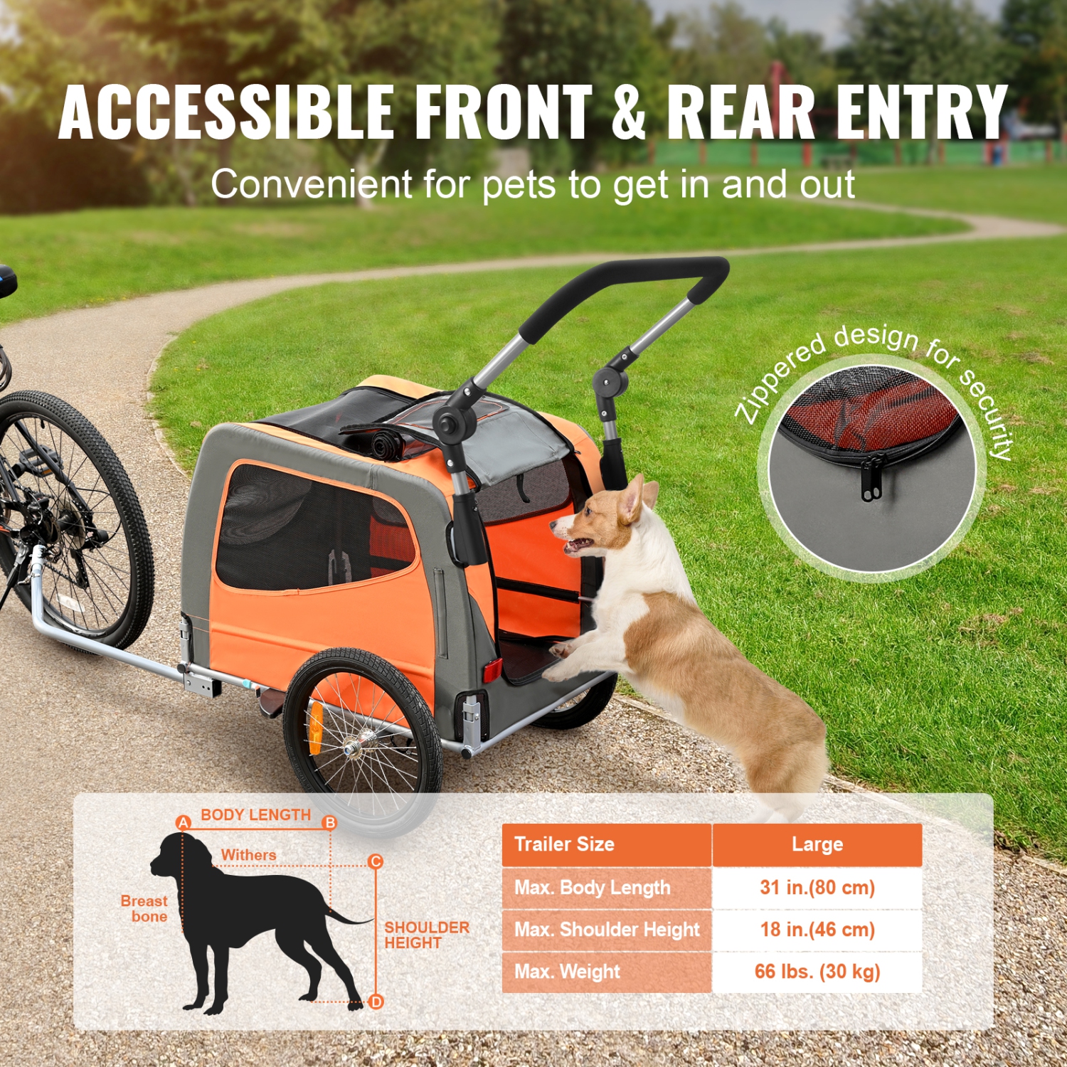 VEVOR 66 lbs,Dog Bike Trailer,2-in-1 Pet Stroller Cart Bicycle Carrier, Easy Folding Cart Frame with Quick Release Wheels, Universal Bicycle Coupler,