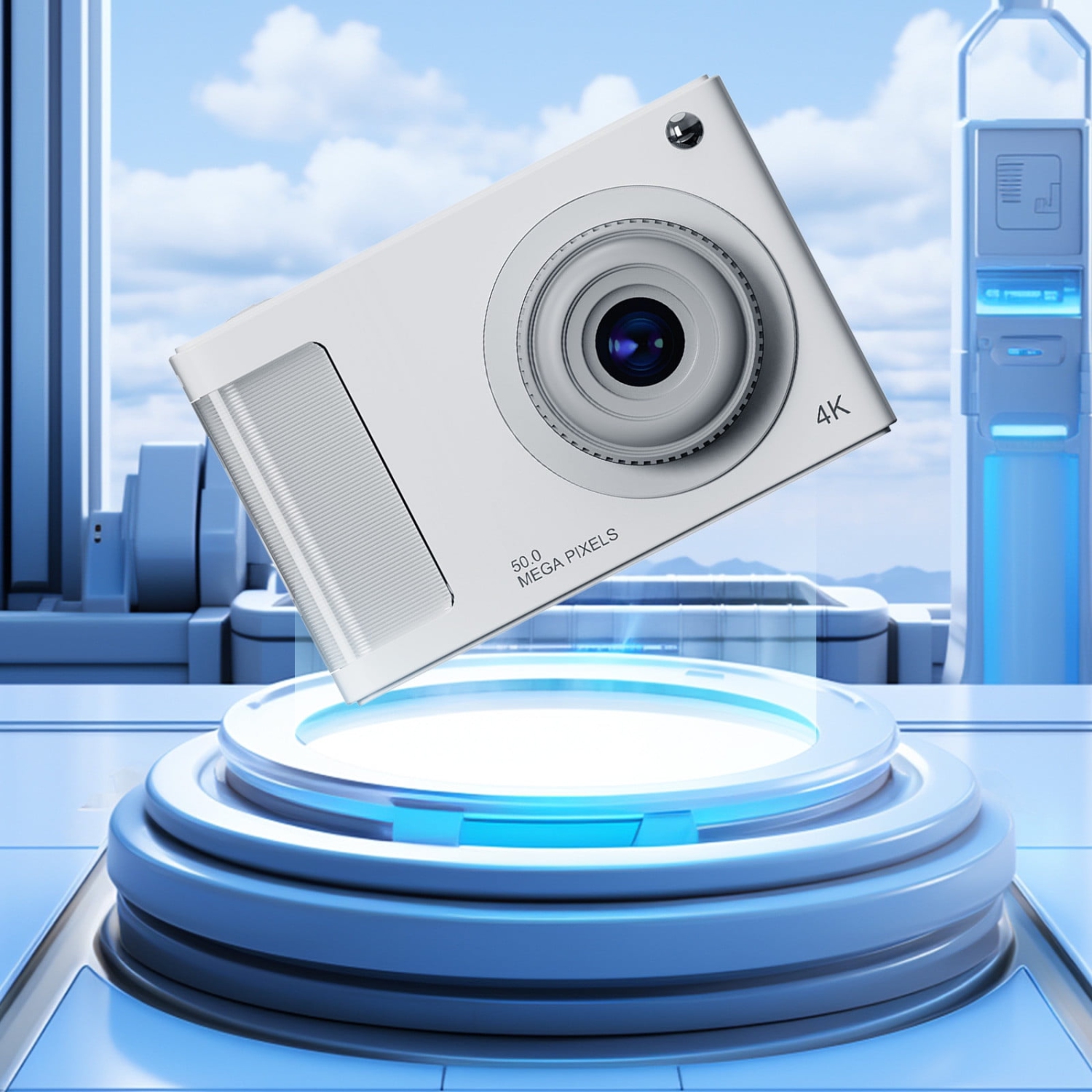 [White] HD CCD digital camera for students, anti-shake, compact and portable, retro travel camera card 32G memory card