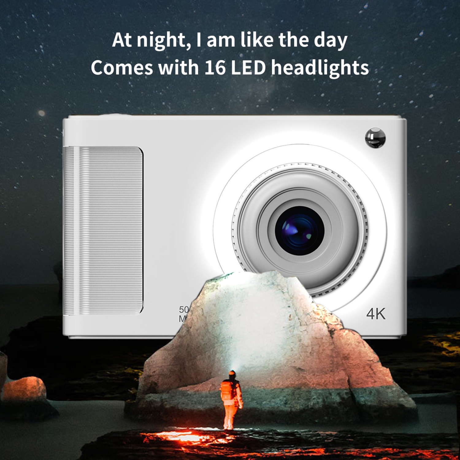 [Silver] HD CCD digital camera for students, anti-shake, compact and portable, retro travel camera card 32G memory card