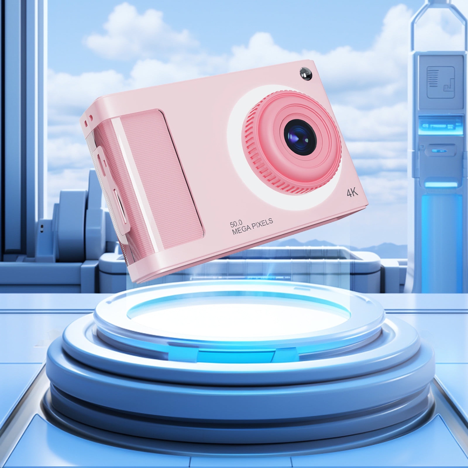 [Pink] HD CCD digital camera for students, anti-shake, compact and portable, retro travel camera card 32G memory card