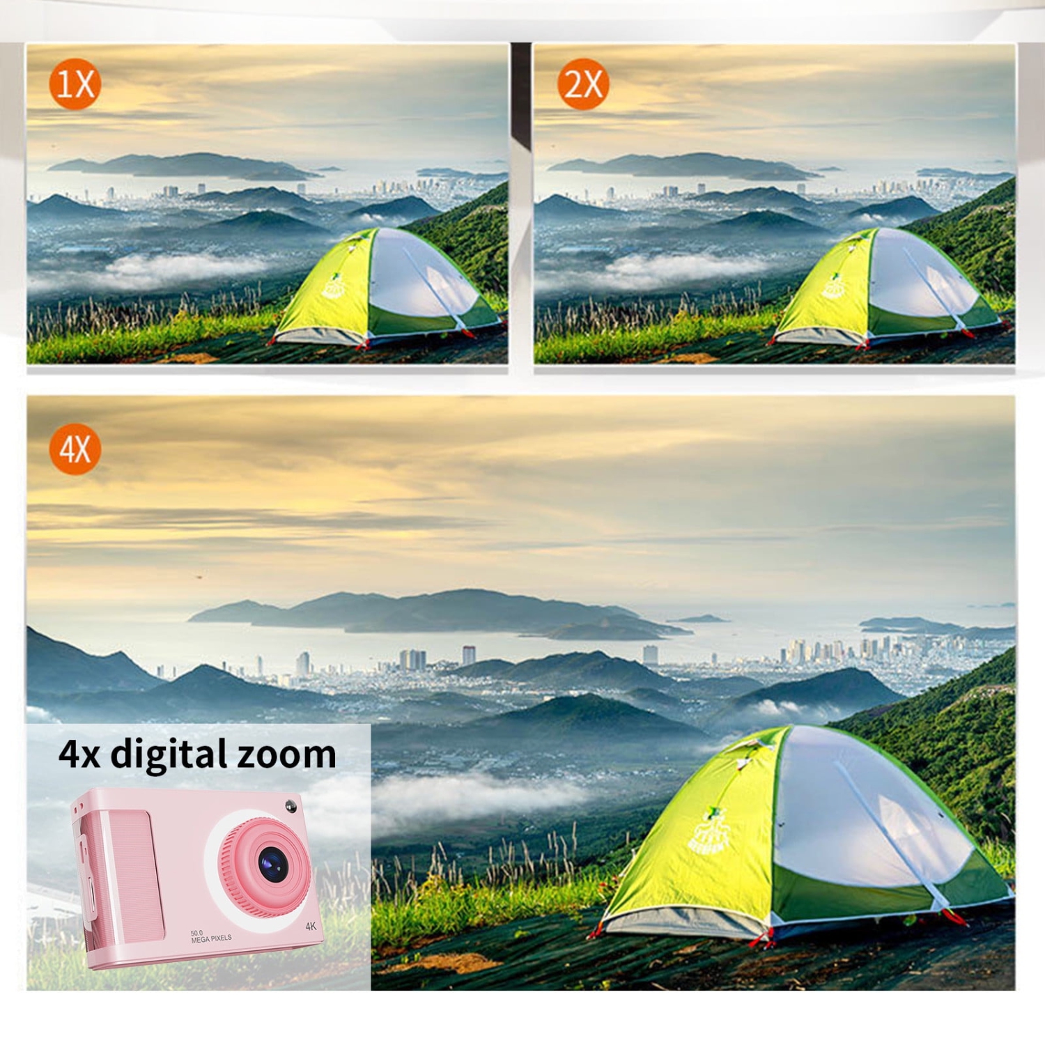 [Pink] HD CCD digital camera for students, anti-shake, compact and portable, retro travel camera card 32G memory card