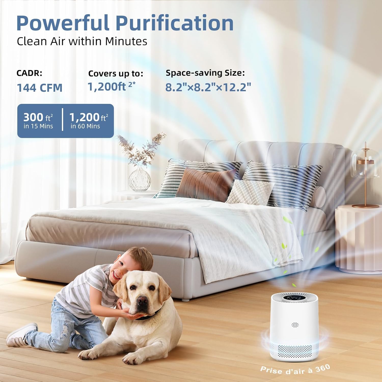 Smart Air Purifier with HEPA Filter - Automatic Adjustment, 20dB Quiet, Portable Baby Low Noise Sleep Mode Air Purifier