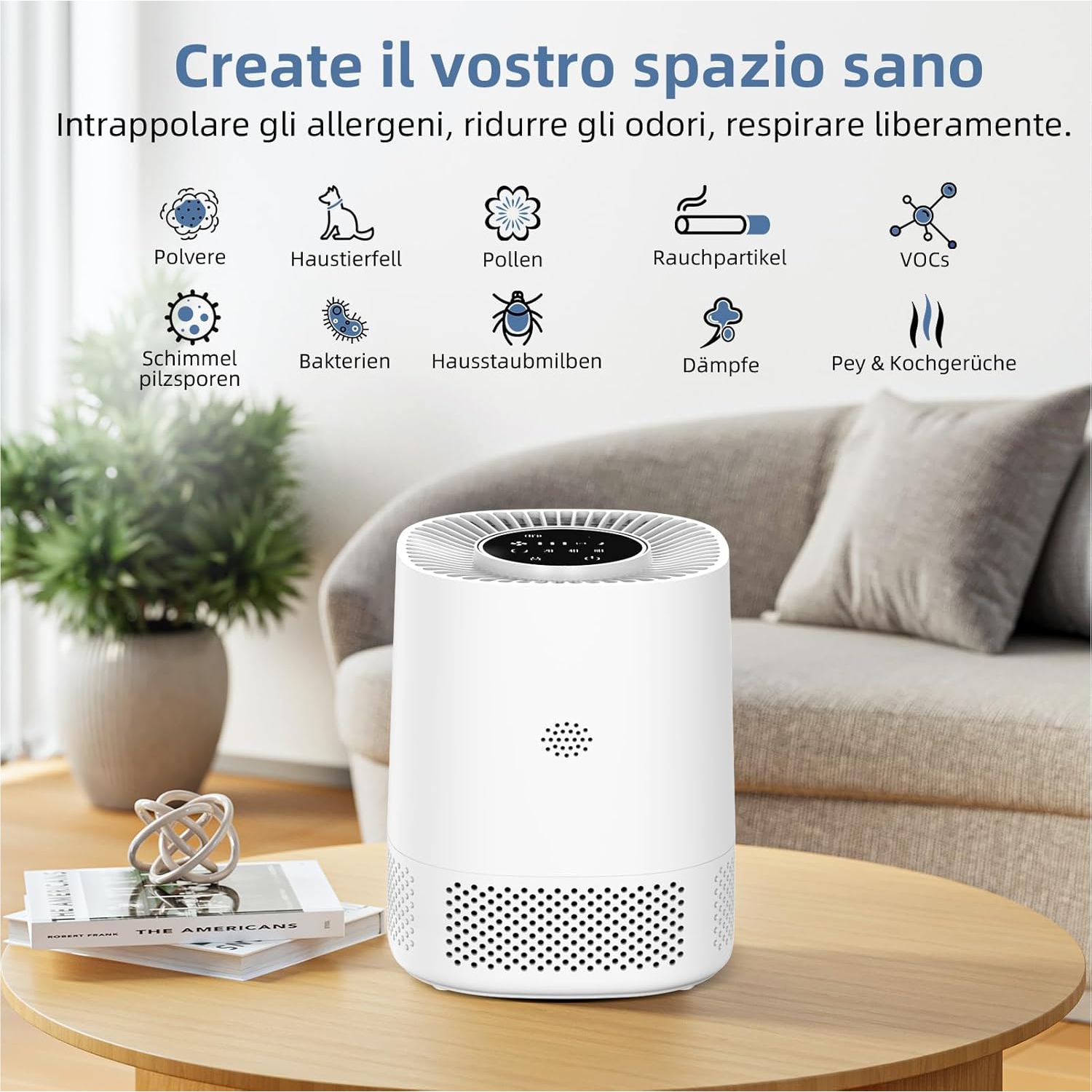 Smart Air Purifier with HEPA Filter - Automatic Adjustment, 20dB Quiet, Portable Baby Low Noise Sleep Mode Air Purifier