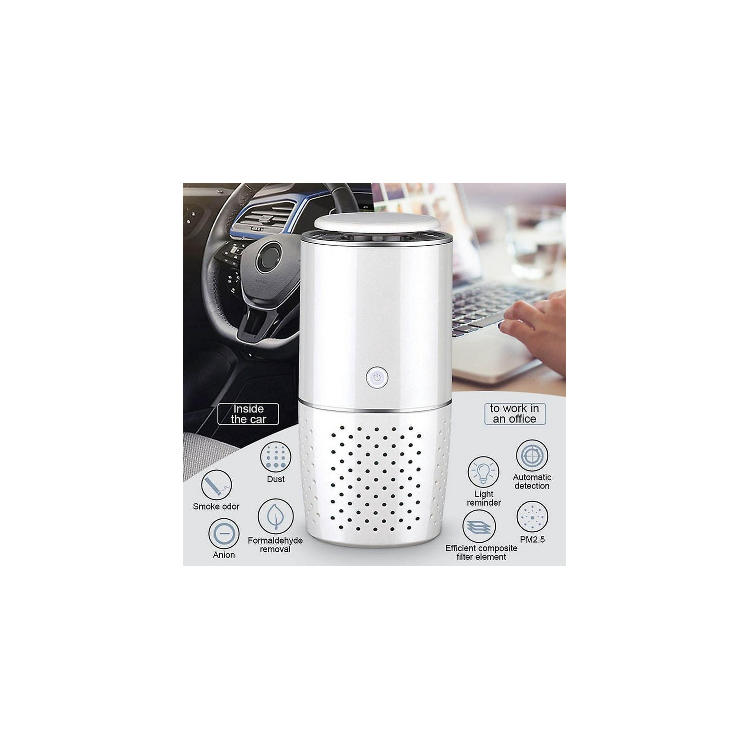 USB air purifier with negative ion technology - three speeds, 35dB silent, auto mode, suitable for home/office/car/desktop - removes odors,