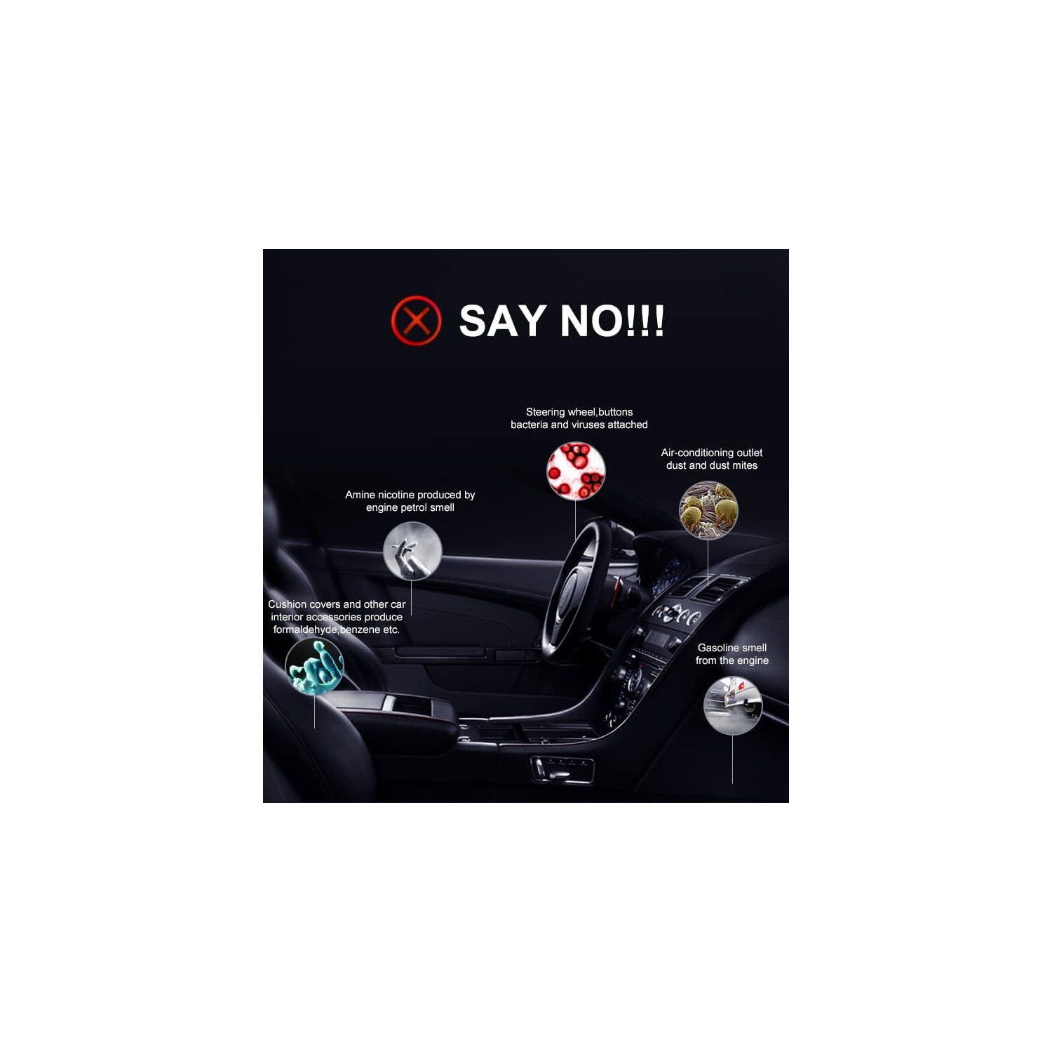 Portable HEPA Car and Travel Air Purifier - 360° filtration, three silent wind speeds, plug and play - Effectively removes PM2.5, pet dander and