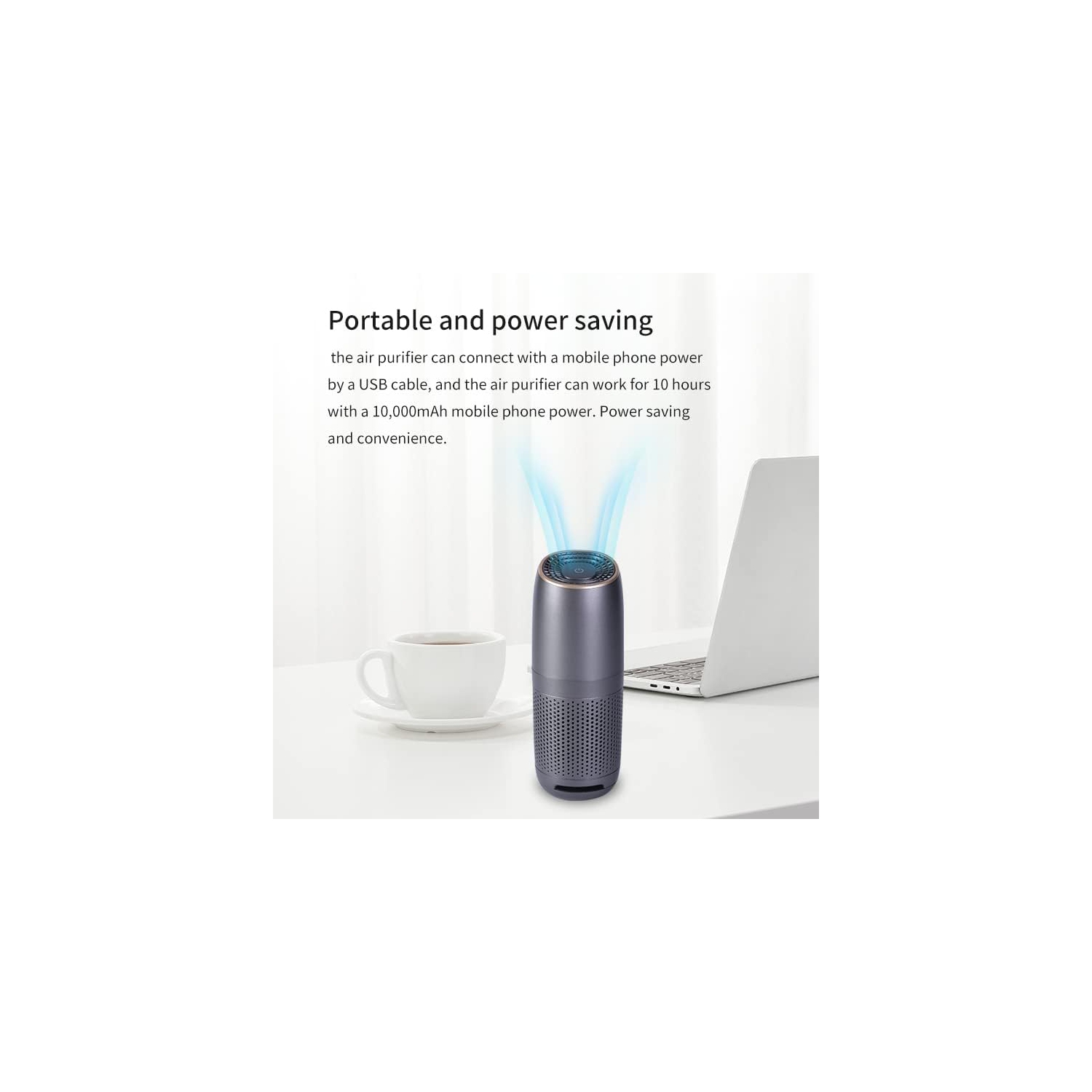 Portable HEPA Car and Travel Air Purifier - 360° filtration, three silent wind speeds, plug and play - Effectively removes PM2.5, pet dander and