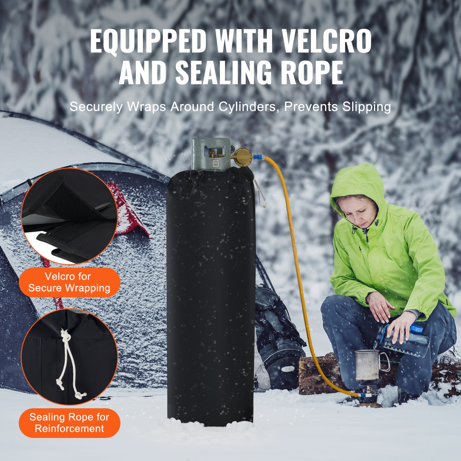 VEVOR Insulated Band Style Gas Cylinder Warmer, Fits 100 lbs Gas Tanks 280W Propane Heater, Fixed Internal Thermostat Max Temp 90 ℉, Durable