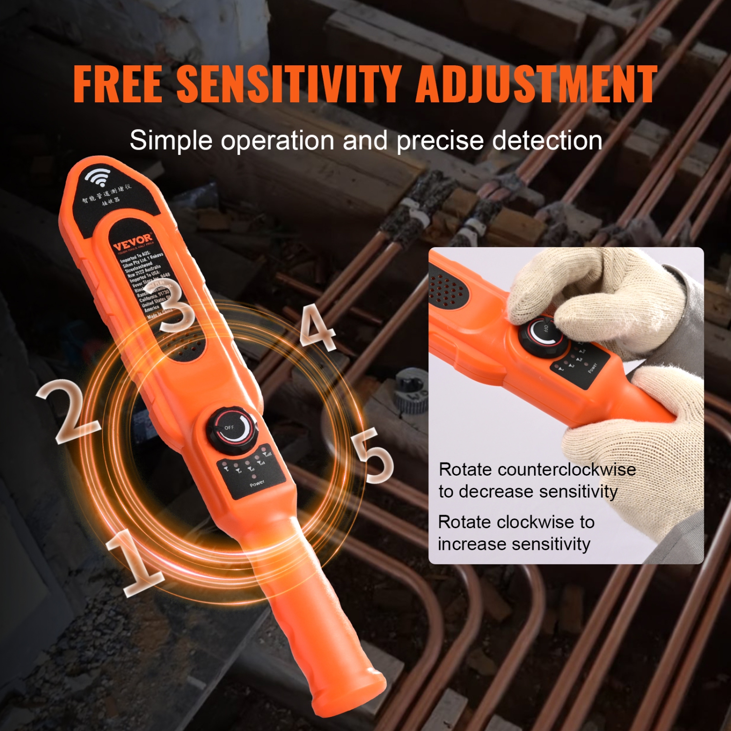 VEVOR 100ft/30m Pipe Locators, PVC Pipe Locators Underground, IP67 Waterproof Pipe Blockage Detector with Adjustable Sensitivity, Sewer Wall Scanner