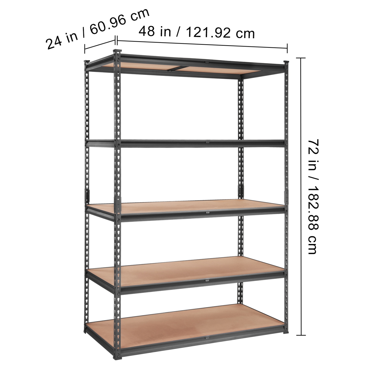Étagère de rangement VEVOR de 48 long. X 24 larg. X 72 haut., 5 niveaux réglables, capacité 2000&nbsp;lb, tablettes de garage robustes en métal,