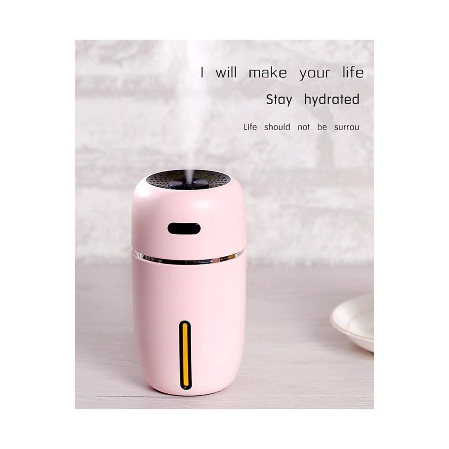 Small portable air humidifier Silent humidifier Smart power supply Suitable for office, living room, car 200ml Pink