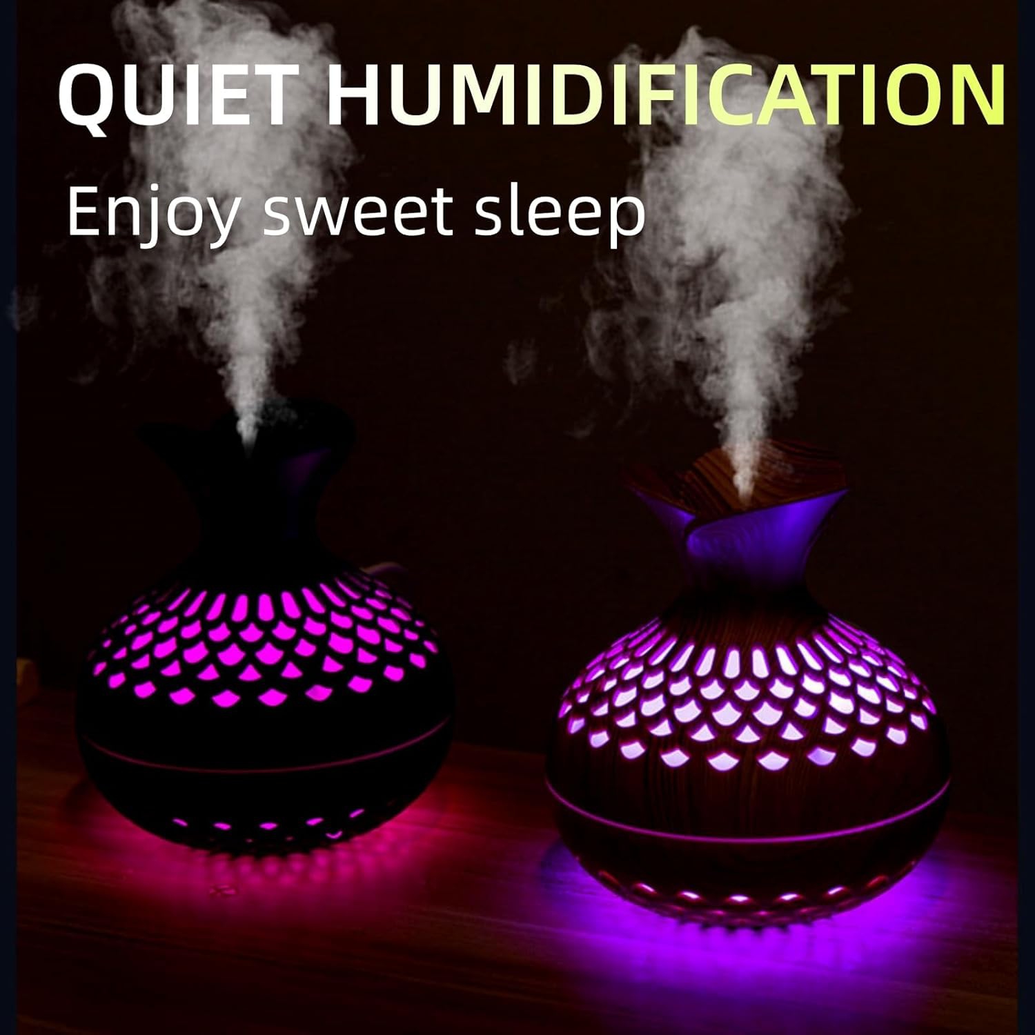 Colorful cool mini humidifier, flower shape humidifier, USB personal desktop humidifier dark wood grain