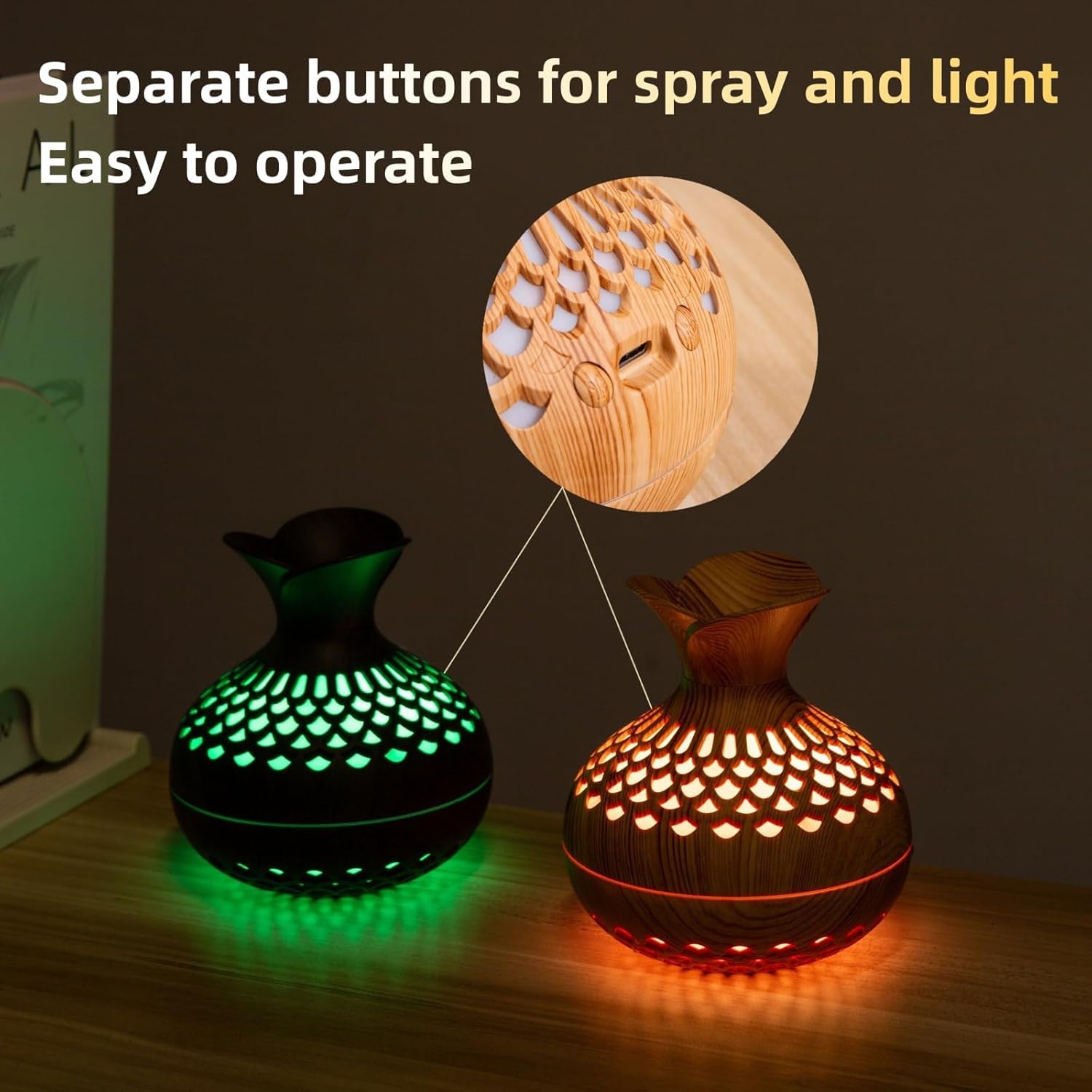 Colorful cool mini humidifier, flower shape humidifier, USB personal desktop humidifier dark wood grain