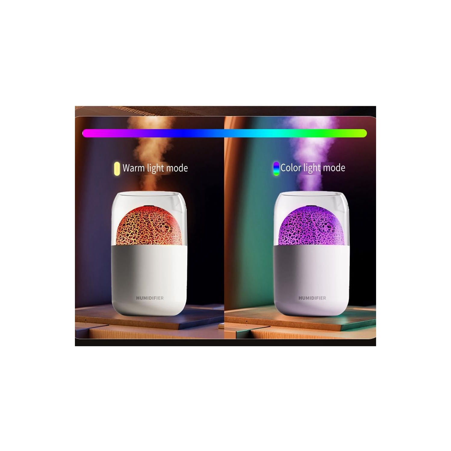 Mist humidifier, crack volcano humidifier usb silent large fog volume colorful atmosphere light home bedroom
