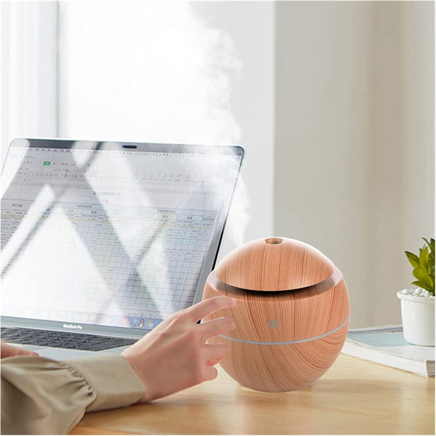 Diffuseur d'aromathérapie électrique USB, humidificateur ultrasonique de veilleuse LED pour cadeau de méditation de chambre à coucher - Grain de bois