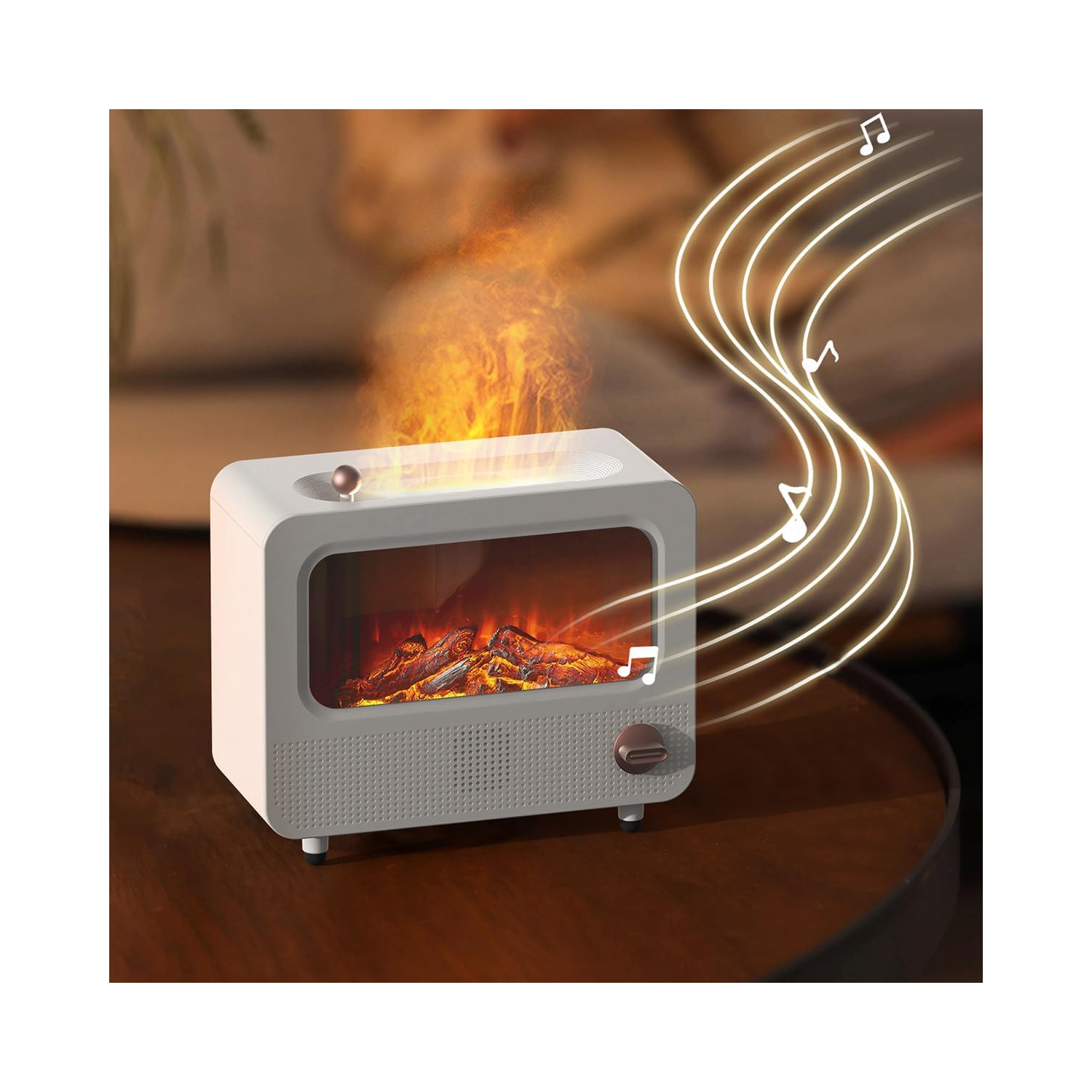 Fireplace Flame Aromatherapy Diffuser Humidifier Home Desktop Retro Fireplace Flame Atmosphere Light Atomizer White Retro