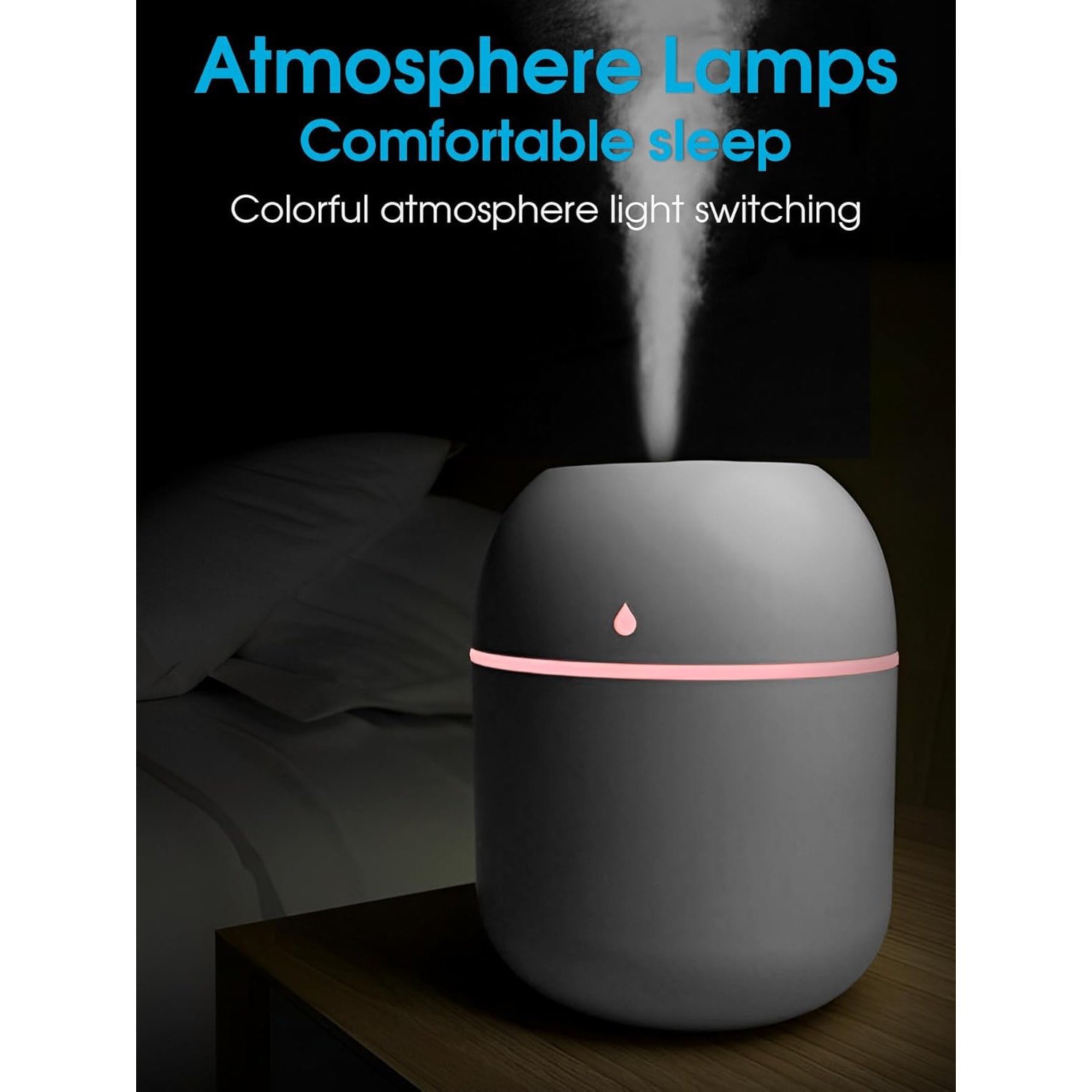Mini humidificateur d'eau, petit diffuseur d'air de bureau portatif alimenté par USB avec veilleuse douce pour voiture, chambre, bureau