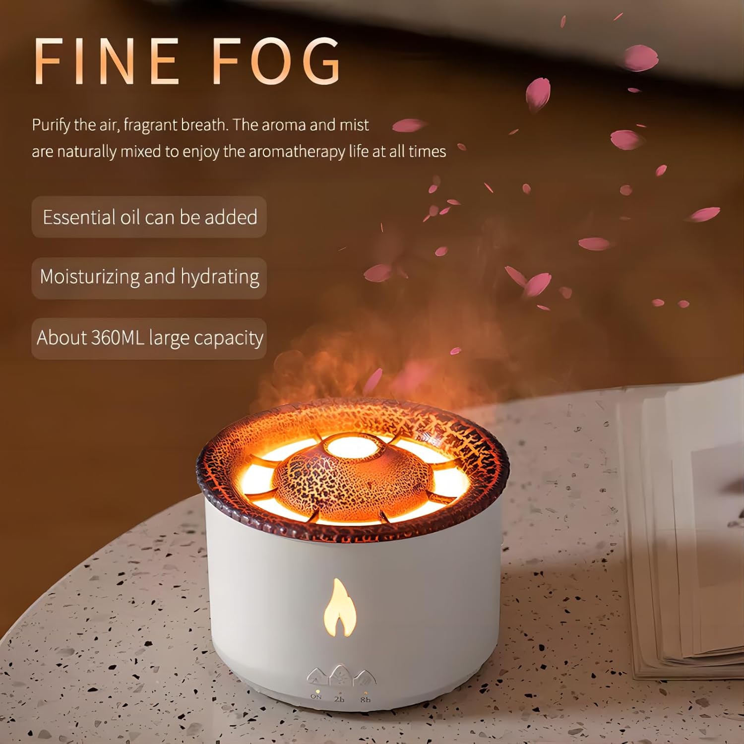 L'humidificateur volcan, deux modes de vaporisation, les effets de lumière rouge et bleue, peut être utilisé comme veilleuse, facile à nettoyer,