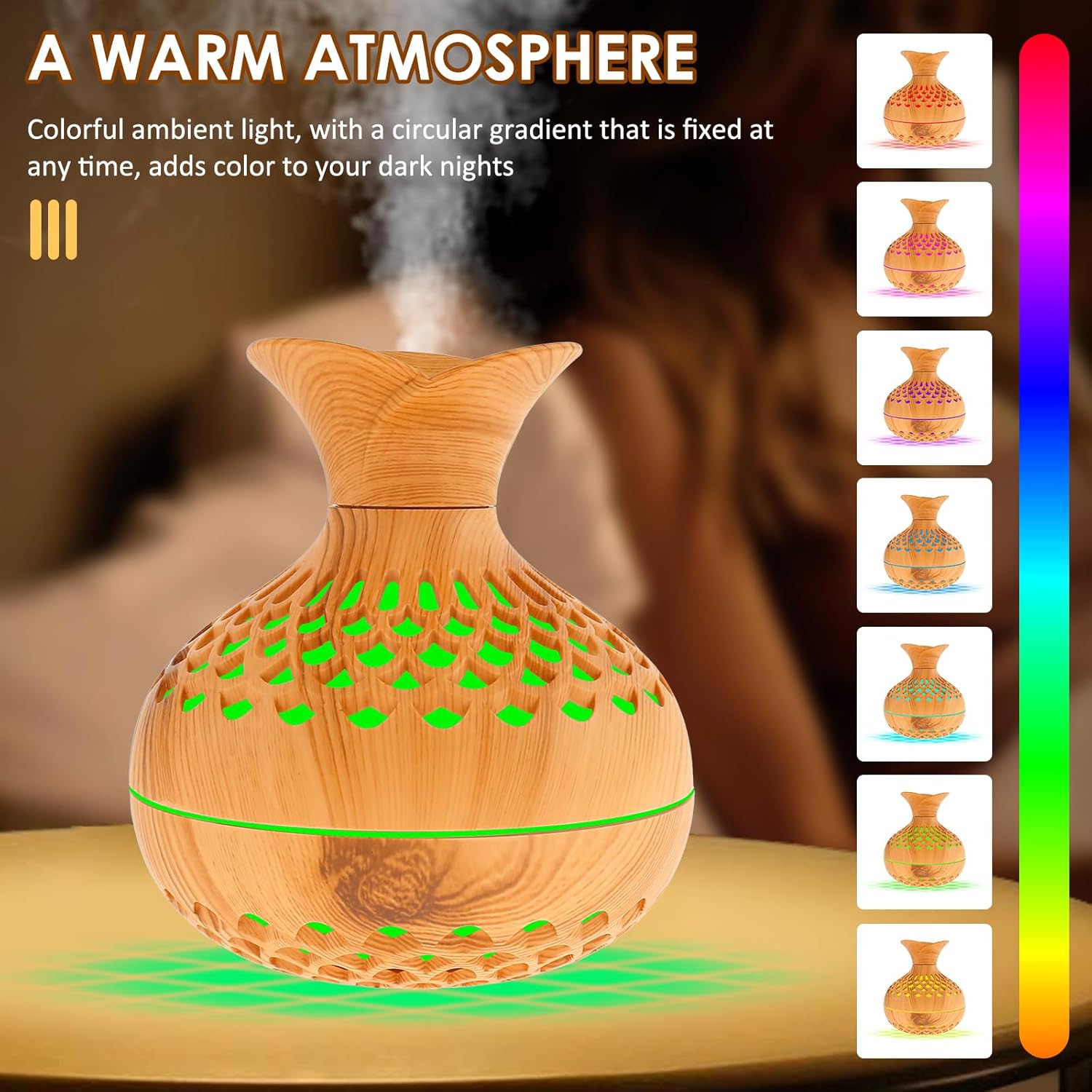 Mini humidificateur coloré et cool Humidificateur en forme de fleur USB de bureau portatif de grain de bois léger