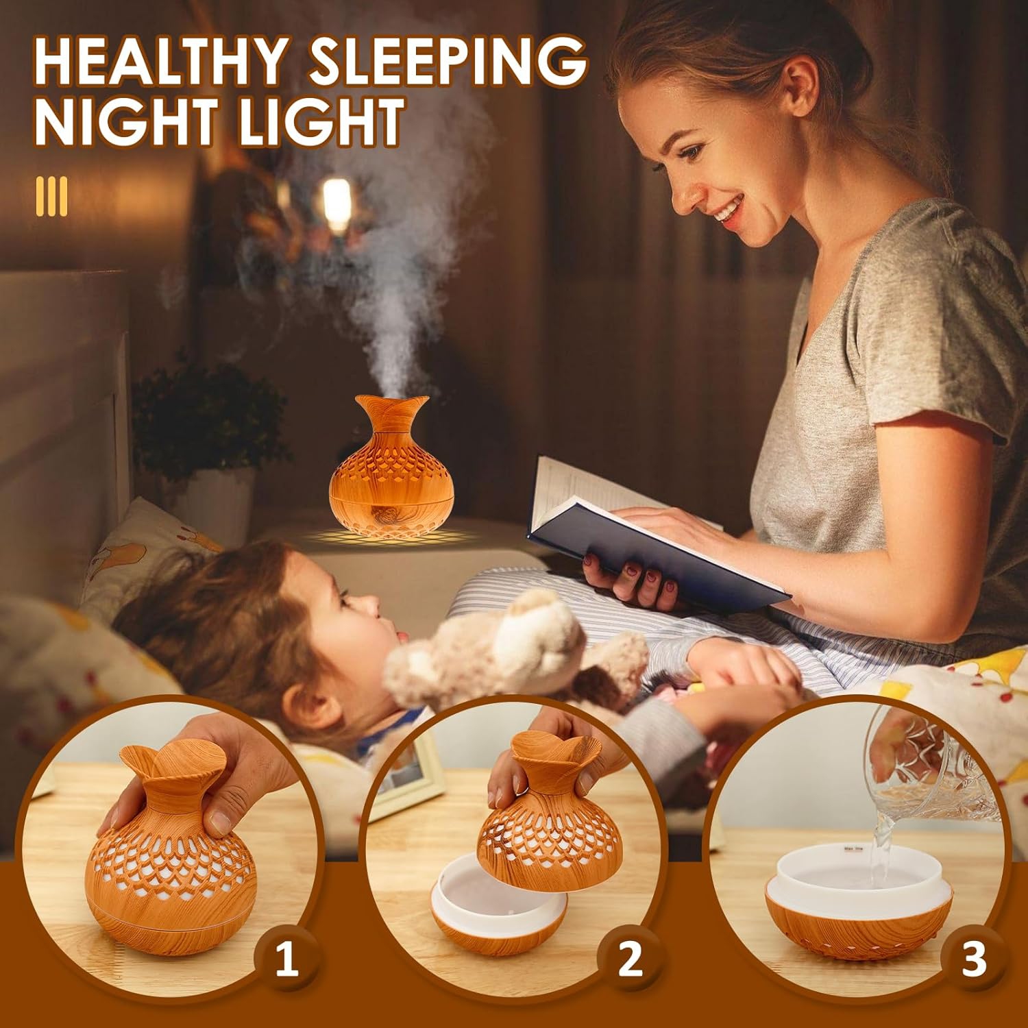 Mini humidificateur coloré et cool Humidificateur en forme de fleur USB de bureau portatif de grain de bois léger